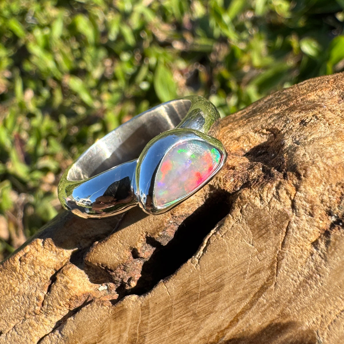 0.7ct Lightning Ridge Semi Black Opal Ring ~ 'Kangaroo Isle Spectrum' | 925 Sterling Silver | Solid Australian Opal
