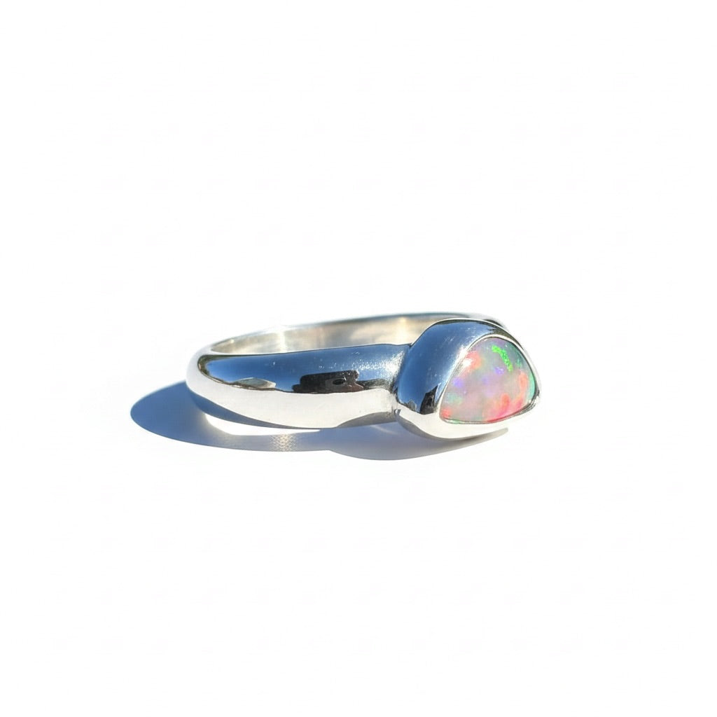 0.7ct Lightning Ridge Semi Black Opal Ring ~ 'Kangaroo Isle Spectrum' | 925 Sterling Silver | Solid Australian Opal