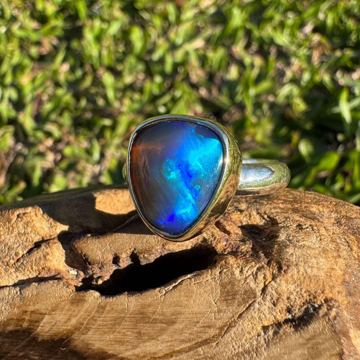 5.4ct Lightning Ridge Dark Crystal Opal Ring ~ 'Grampians Gold' | Two-Tone 9ct Yellow Gold & 925 Sterling Silver | Solid Australian Opal
