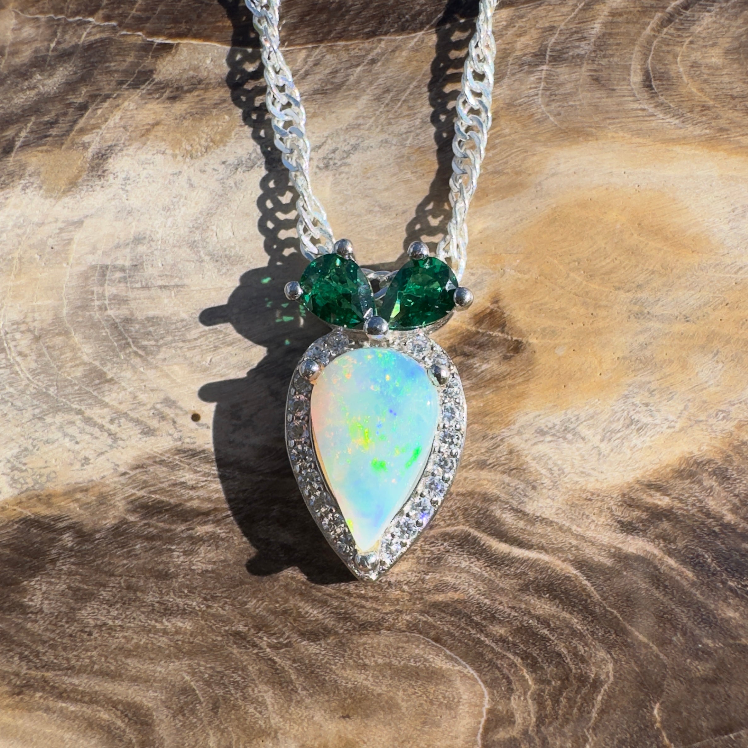 1ct Coober Pedy Opal Pendant Necklace ~ 'Nullarbor Sky Fire' | 925 Sterling Silver | Solid Australian Opal