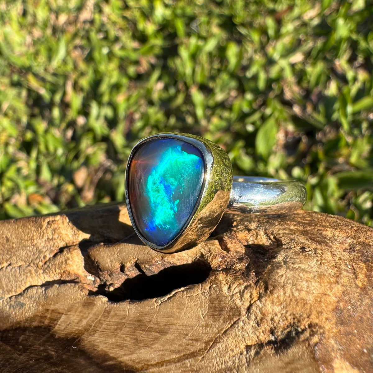 5.4ct Lightning Ridge Dark Crystal Opal Ring ~ 'Grampians Gold' | Two-Tone 9ct Yellow Gold & 925 Sterling Silver | Solid Australian Opal