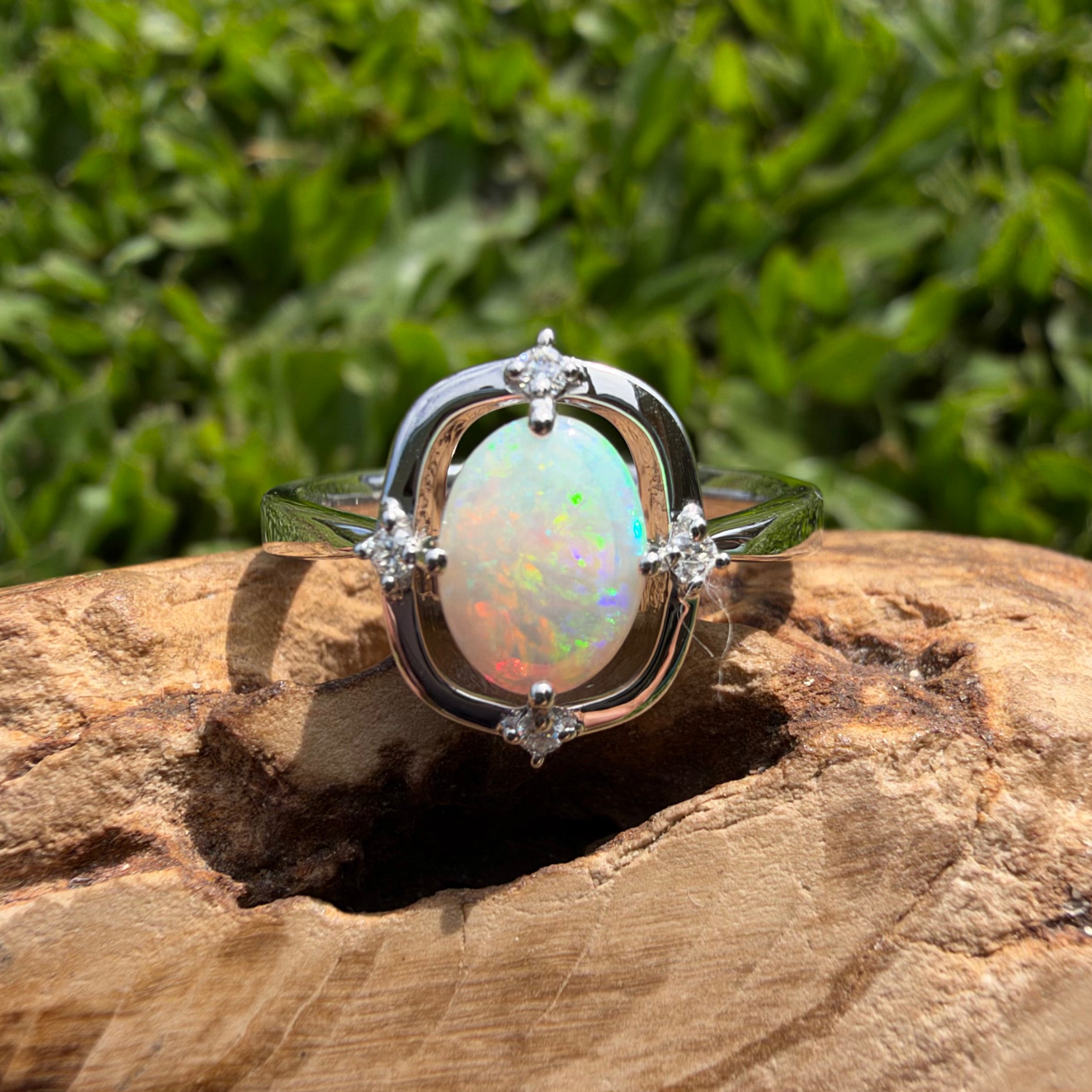 0.9ct Coober Pedy Opal & Diamond Ring ~ 'Lake Eyre Saltglow' | 925 Sterling Silver | Solid Australian Opal