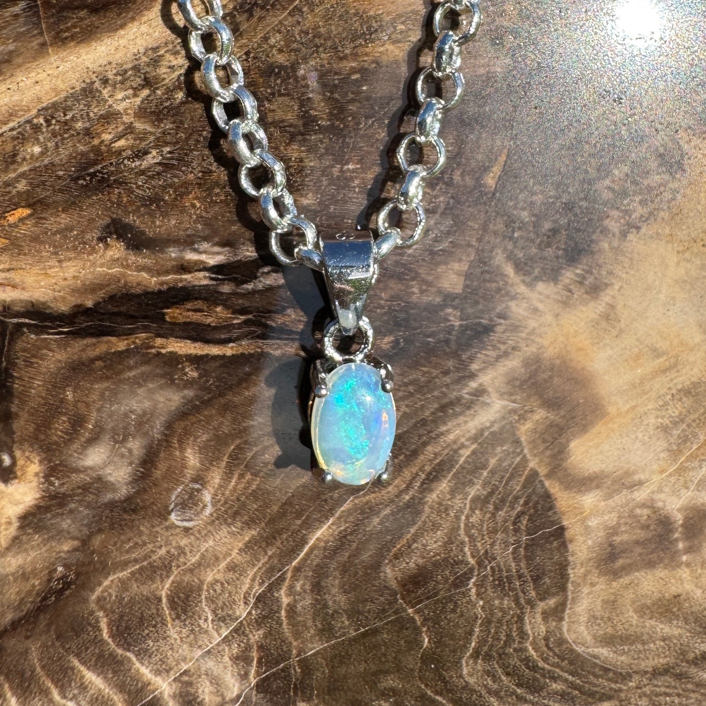 Blue Like Bondi ~ 0.5ct Solid Lightning Ridge Opal 925 Sterling Silver Pendant Necklace