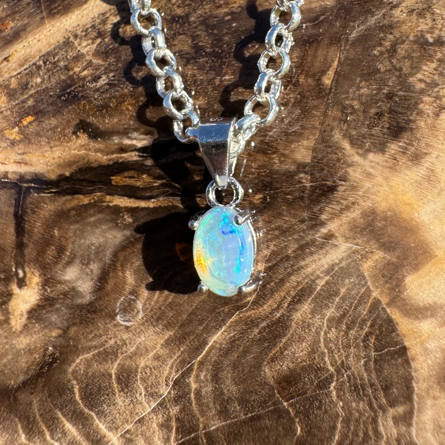 Blue Like Bondi ~ 0.5ct Solid Lightning Ridge Opal 925 Sterling Silver Pendant Necklace