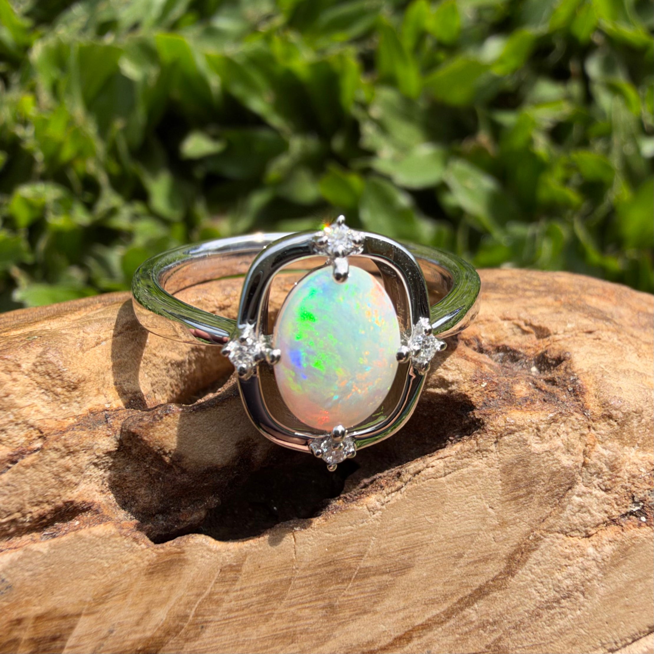 0.9ct Coober Pedy Opal & Diamond Ring ~ 'Lake Eyre Saltglow' | 925 Sterling Silver | Solid Australian Opal
