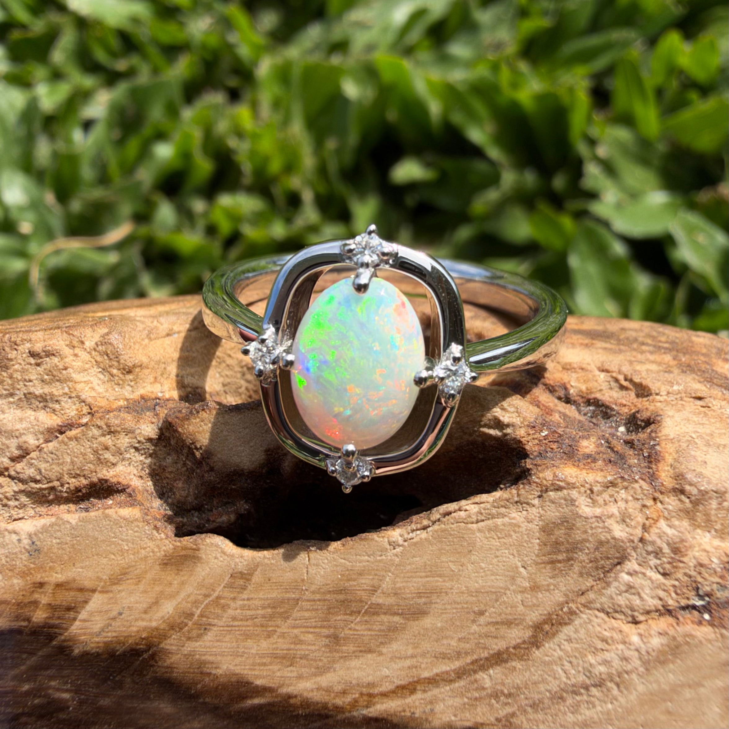 0.9ct Coober Pedy Opal & Diamond Ring ~ 'Lake Eyre Saltglow' | 925 Sterling Silver | Solid Australian Opal