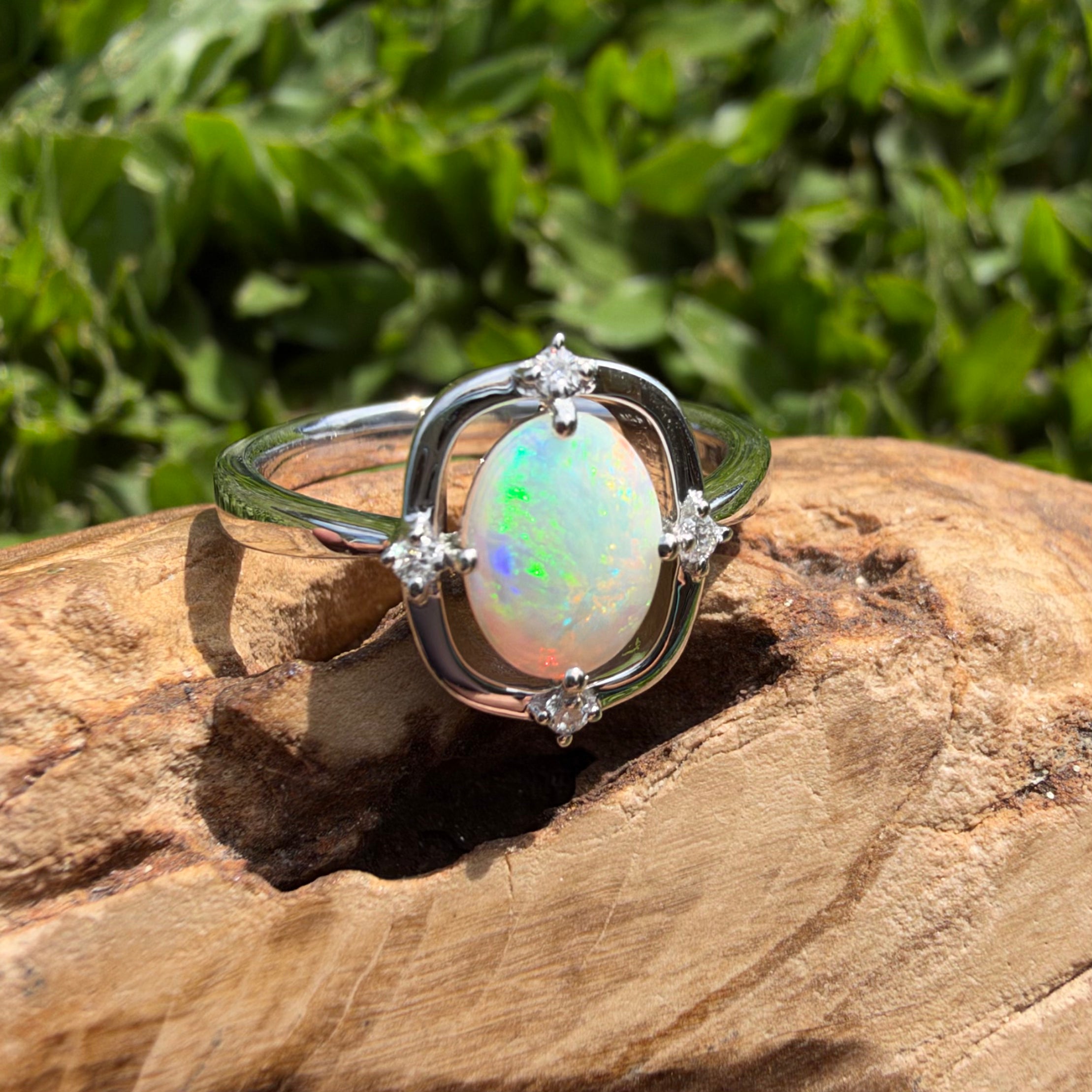 0.9ct Coober Pedy Opal & Diamond Ring ~ 'Lake Eyre Saltglow' | 925 Sterling Silver | Solid Australian Opal