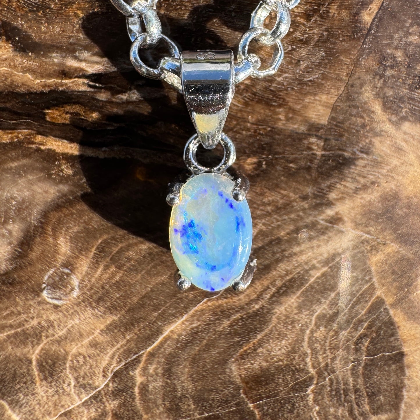 Blue Like Bondi ~ 0.5ct Solid Lightning Ridge Opal 925 Sterling Silver Pendant Necklace