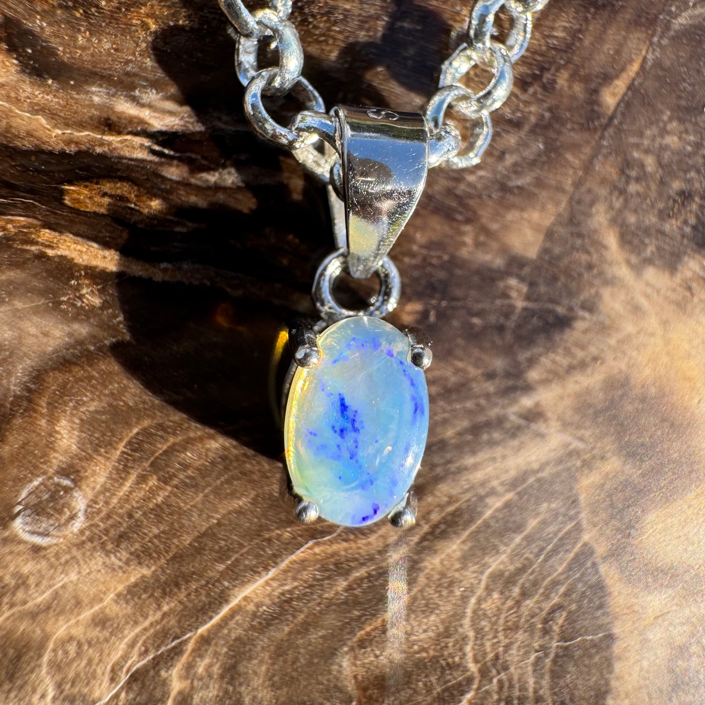 Blue Like Bondi ~ 0.5ct Solid Lightning Ridge Opal 925 Sterling Silver Pendant Necklace