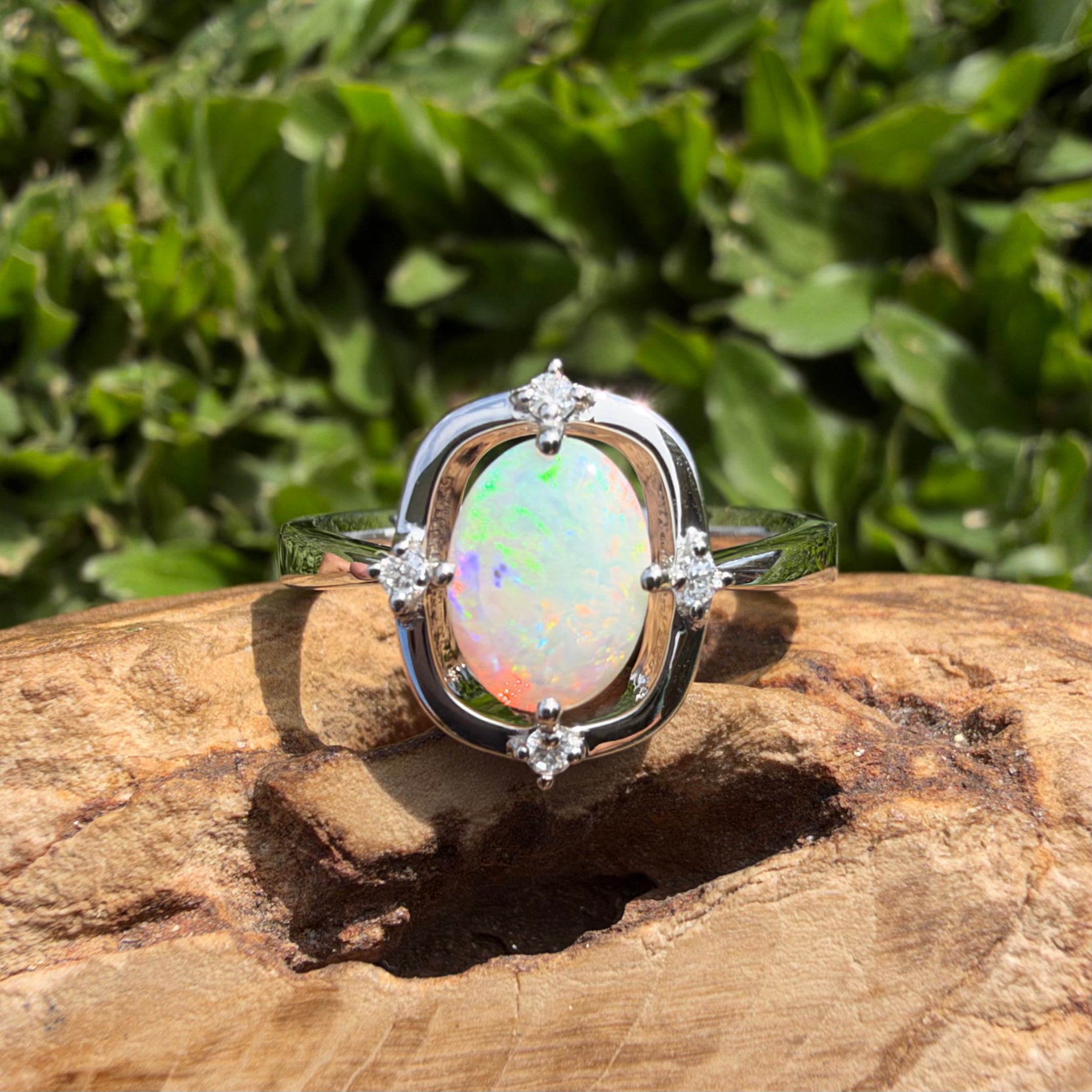 0.9ct Coober Pedy Opal & Diamond Ring ~ 'Lake Eyre Saltglow' | 925 Sterling Silver | Solid Australian Opal