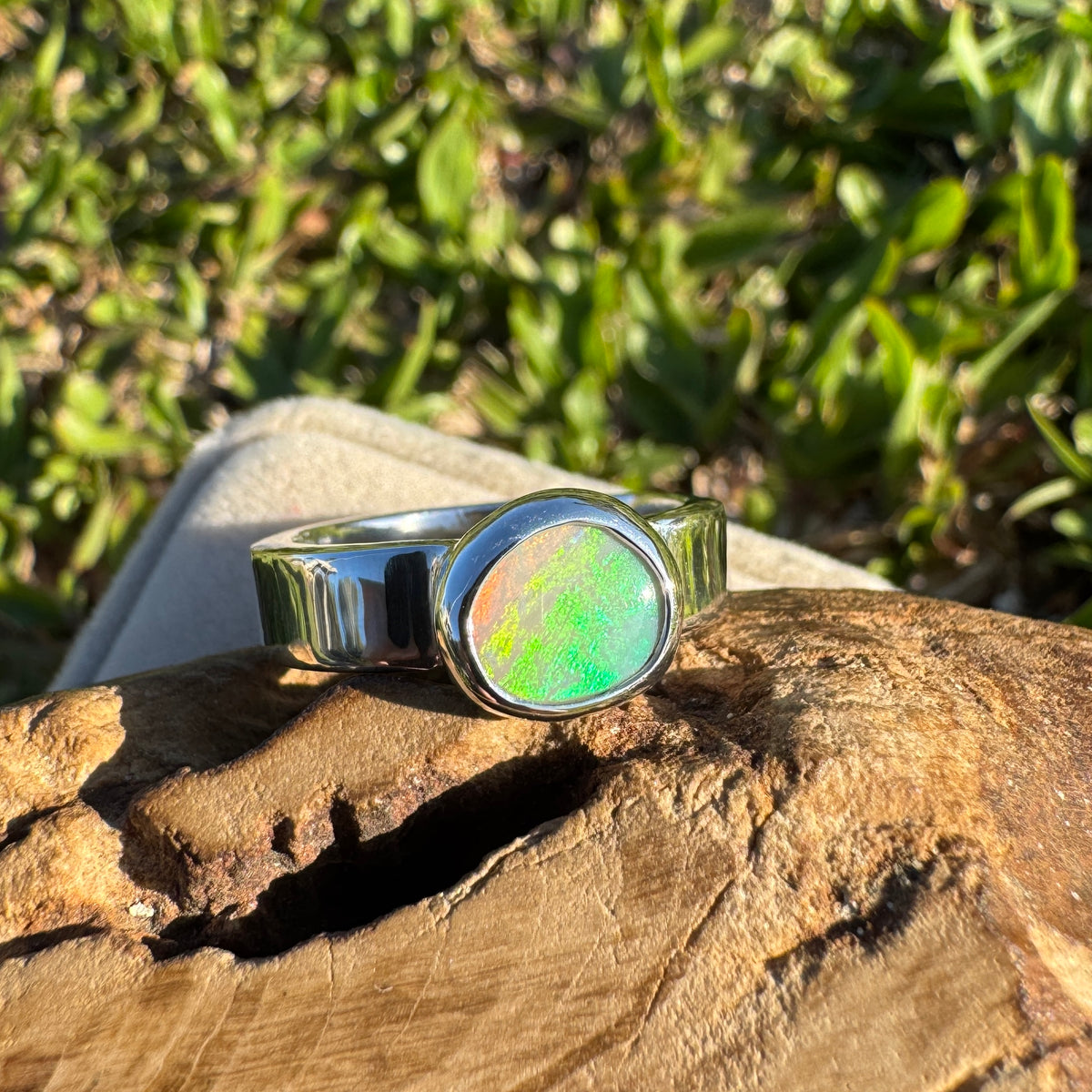 0.9ct Lightning Ridge Opal Ring ~ 'Sunshine Coast Blaze' | 925 Sterling Silver | Solid Australian Opal