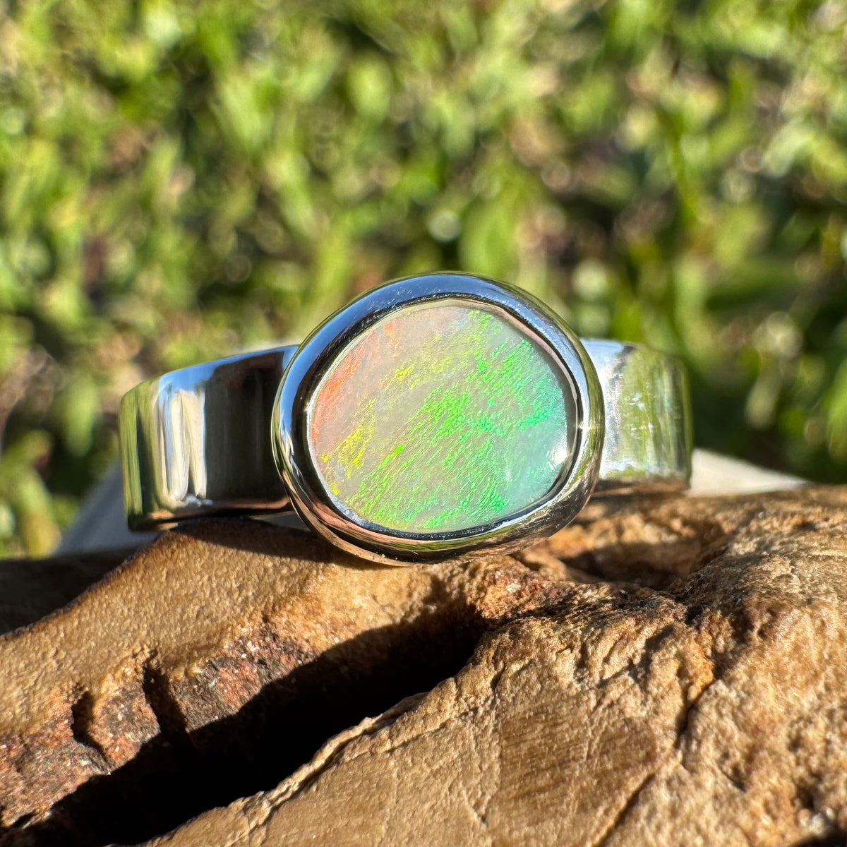 0.9ct Lightning Ridge Opal Ring ~ 'Sunshine Coast Blaze' | 925 Sterling Silver | Solid Australian Opal