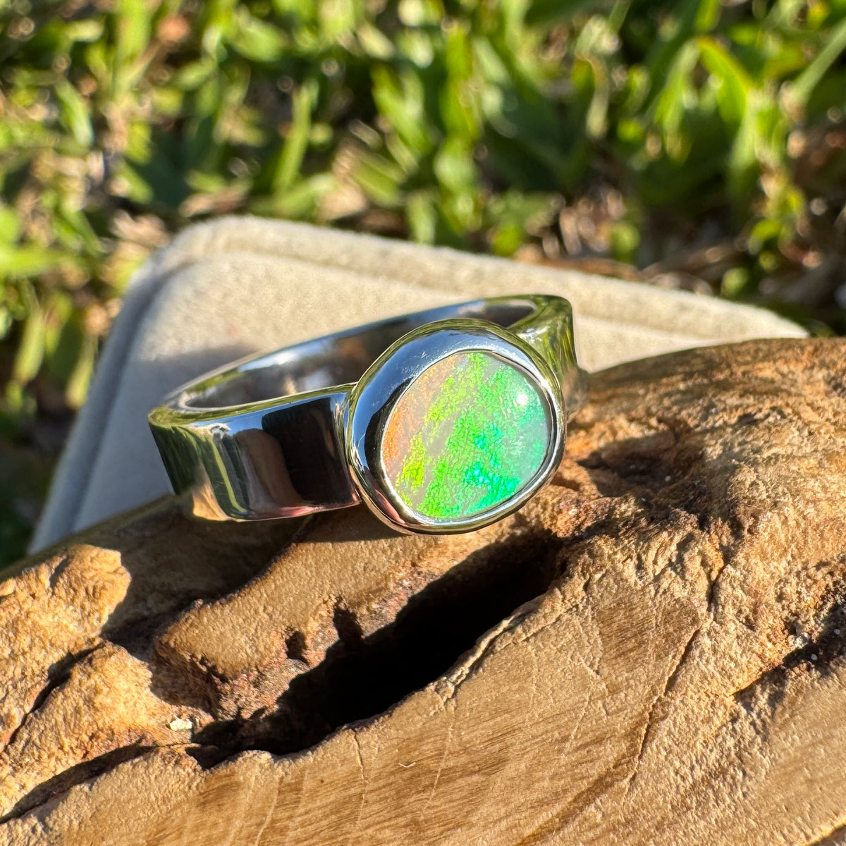 0.9ct Lightning Ridge Opal Ring ~ 'Sunshine Coast Blaze' | 925 Sterling Silver | Solid Australian Opal