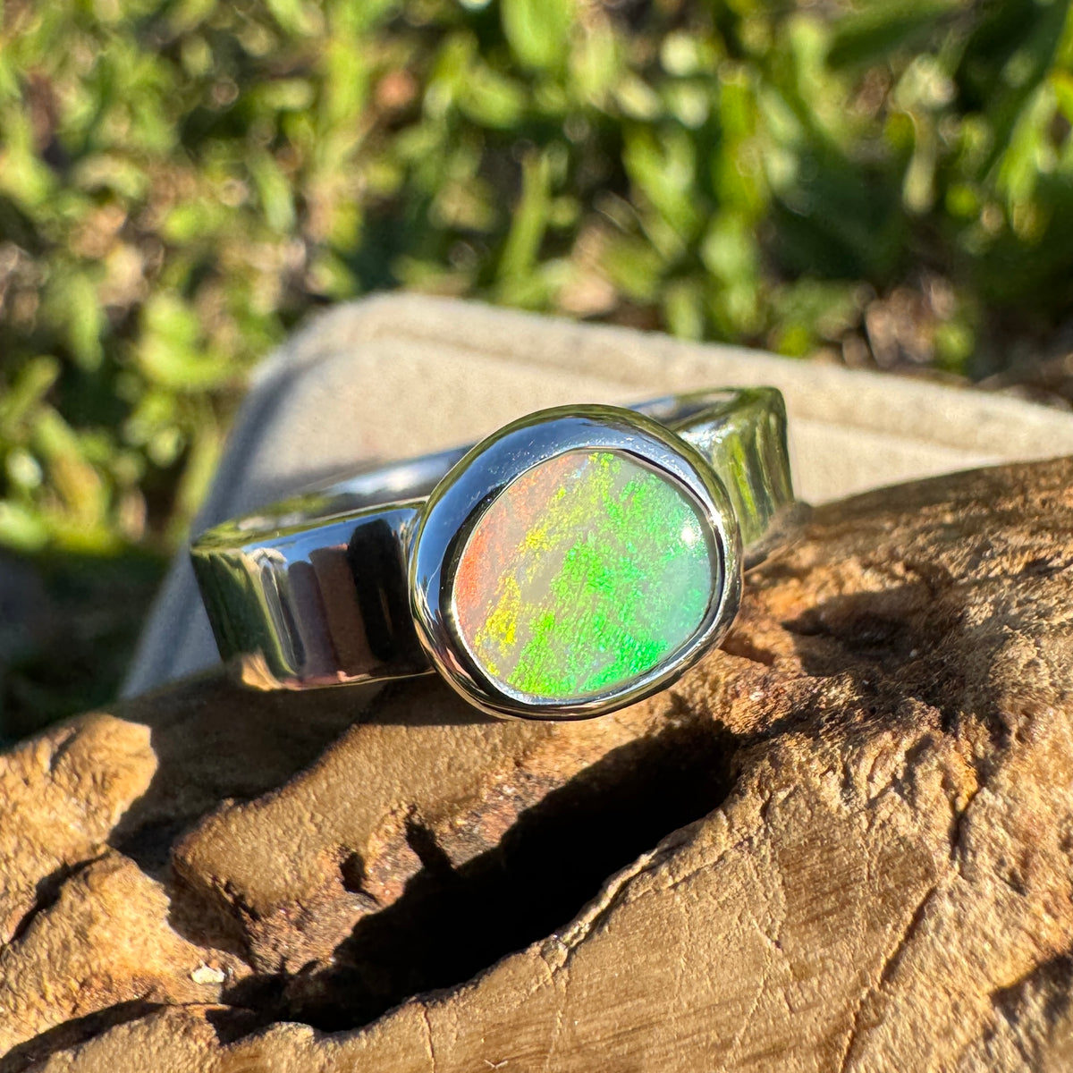 0.9ct Lightning Ridge Opal Ring ~ 'Sunshine Coast Blaze' | 925 Sterling Silver | Solid Australian Opal