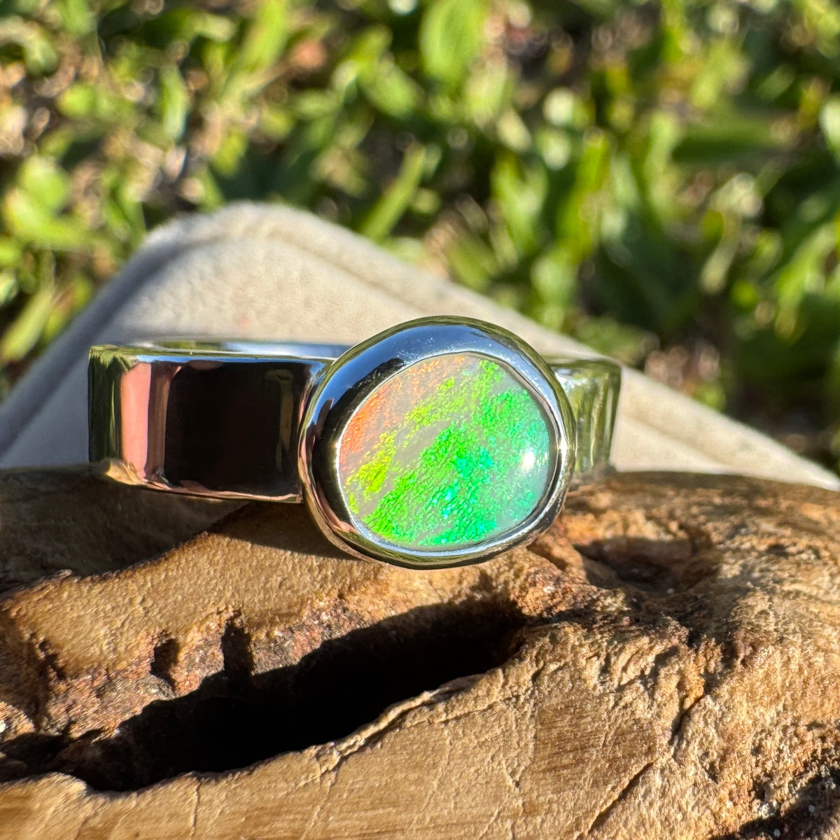 0.9ct Lightning Ridge Opal Ring ~ 'Sunshine Coast Blaze' | 925 Sterling Silver | Solid Australian Opal