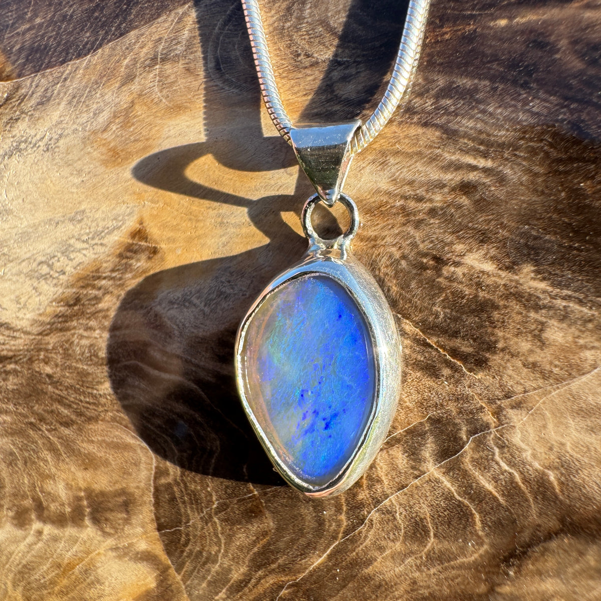 1.2ct Coober Pedy Opal Pendant Necklace ~ 'Cradle Dusk' | 925 Sterling Silver | Solid Australian Opal