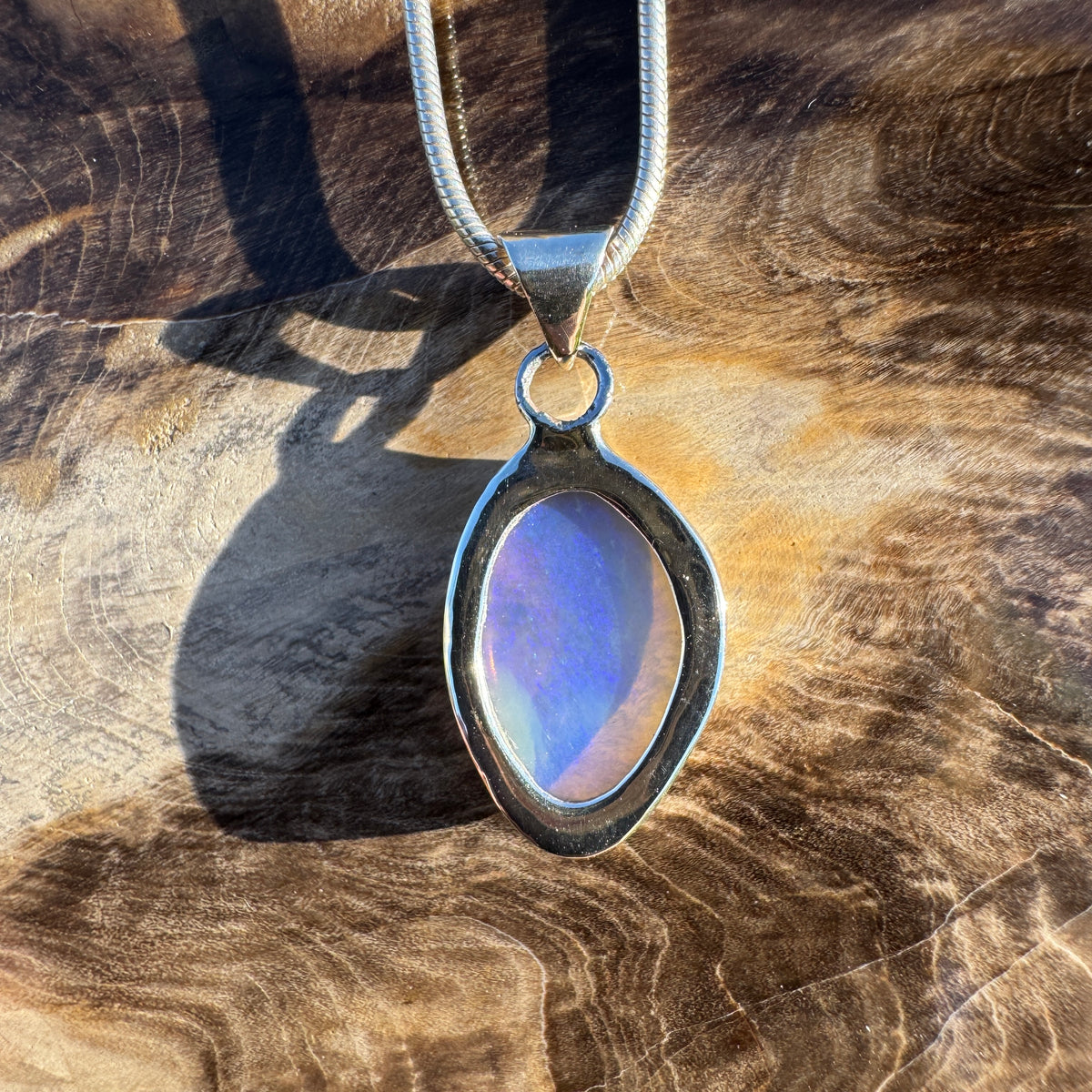 1.2ct Coober Pedy Opal Pendant Necklace ~ 'Cradle Dusk' | 925 Sterling Silver | Solid Australian Opal
