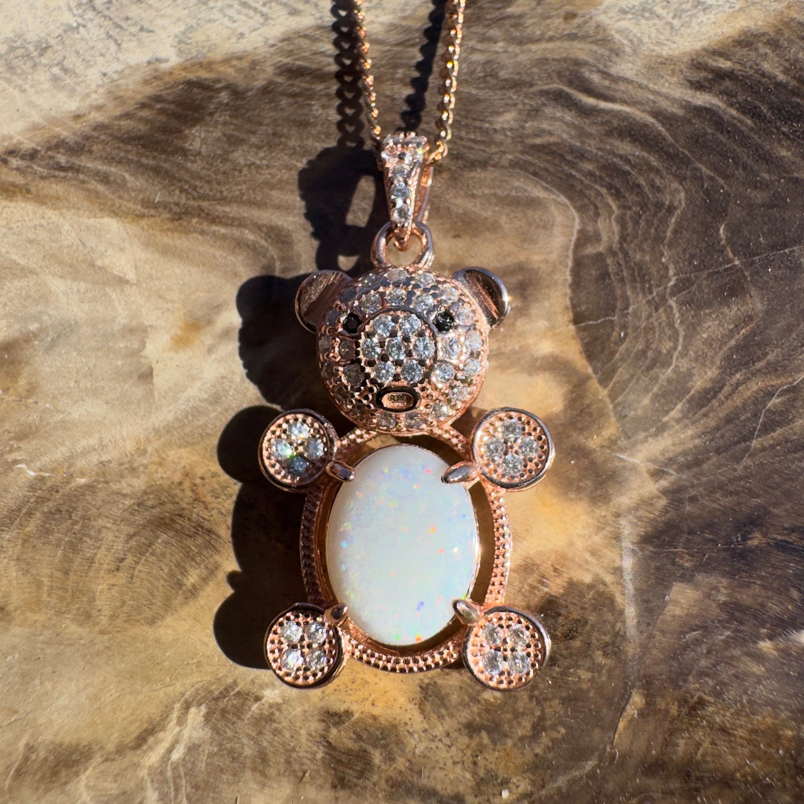 1.2ct Coober Pedy Opal Pendant Necklace ~ 'Jervis Bay Wash' | Rose Gold Coated 925 Sterling Silver | Solid Australian Opal