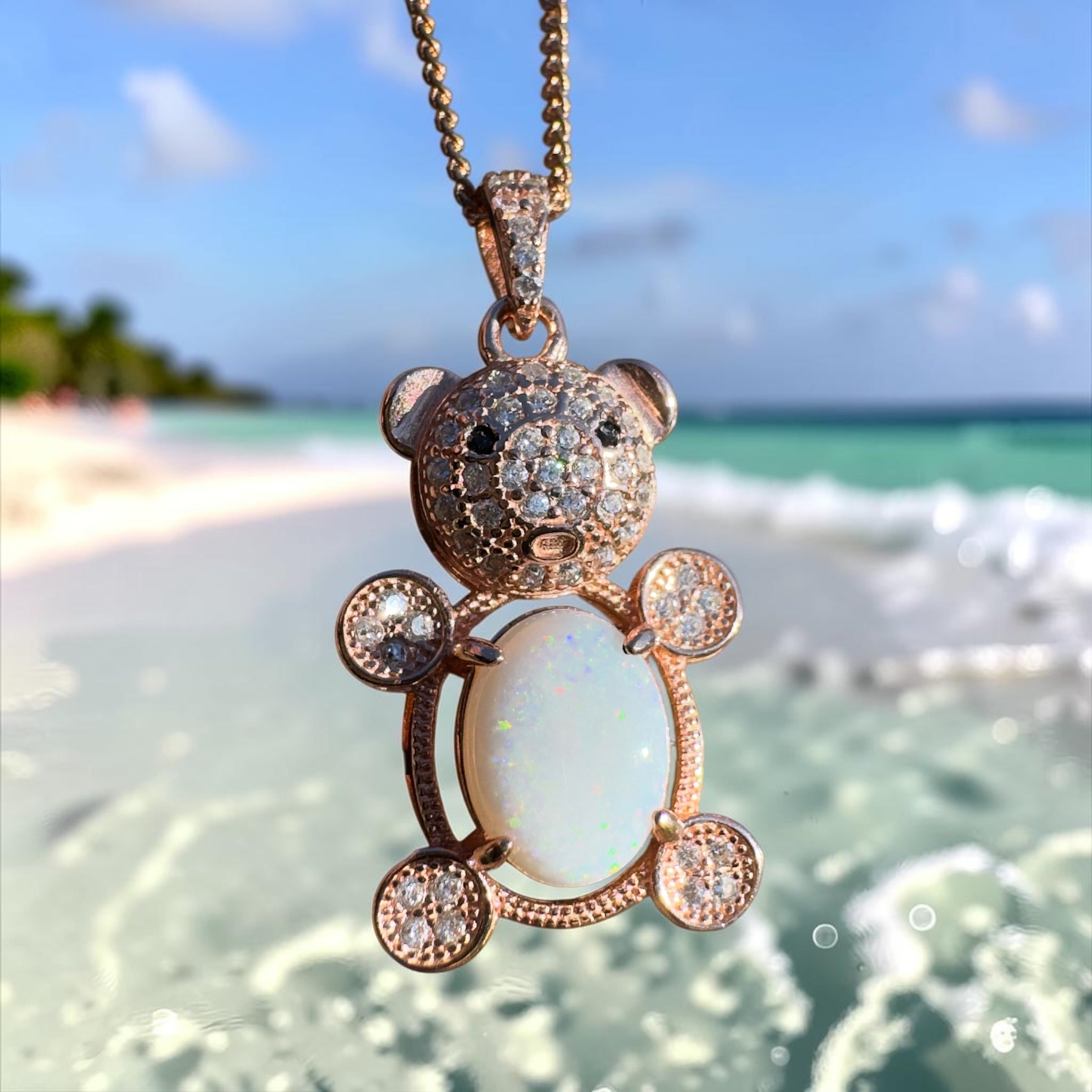1.2ct Coober Pedy Opal Pendant Necklace ~ 'Jervis Bay Wash' | Rose Gold Coated 925 Sterling Silver | Solid Australian Opal