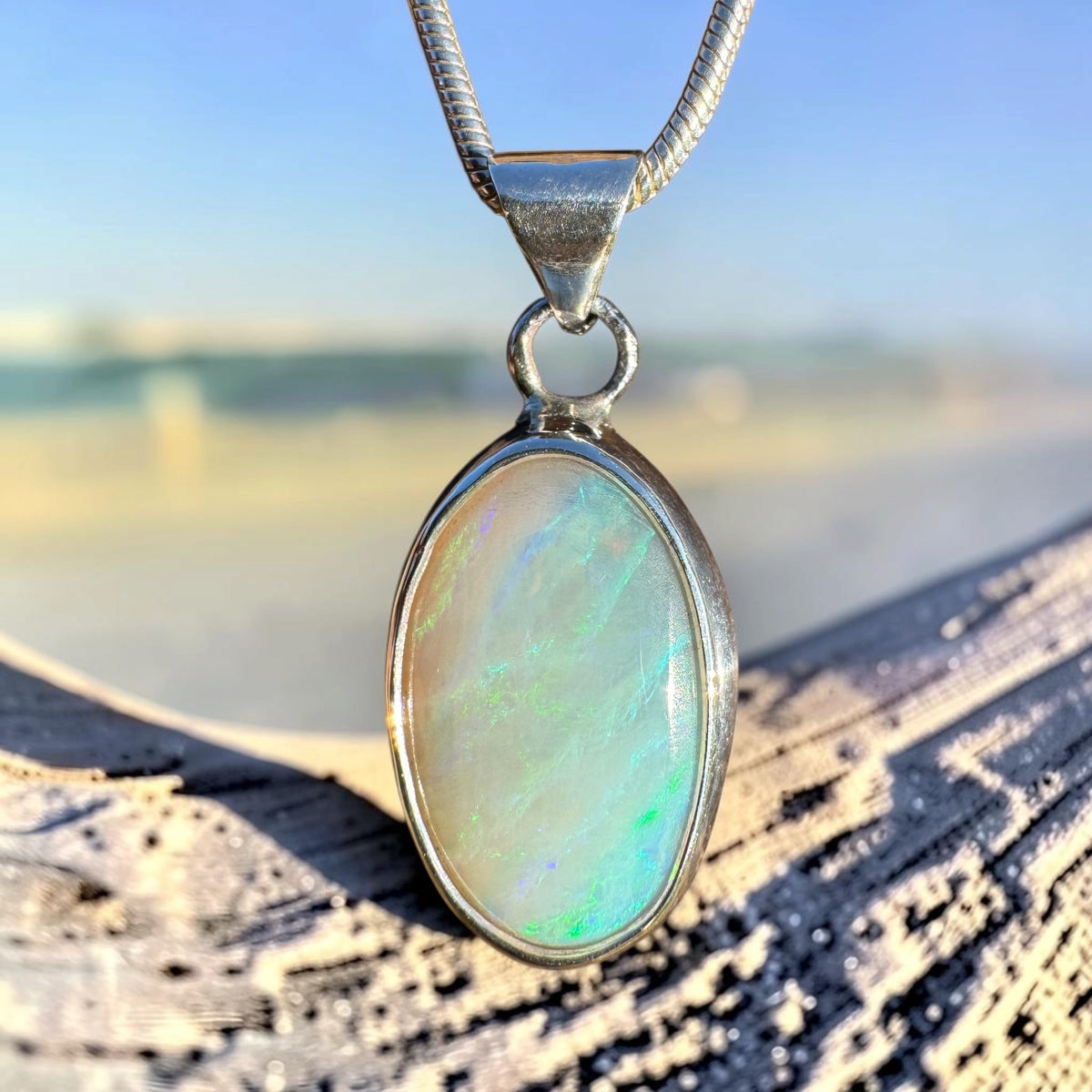 2.4ct Lightning Ridge Opal Pendant Necklace ~ 'Warrnambool Tide' | 925 Sterling Silver | Solid Australian Opal