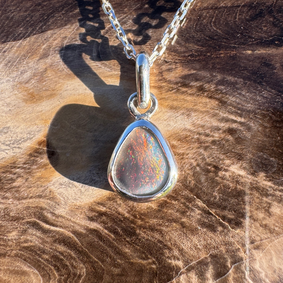 1ct Lightning Ridge Black Opal Pendant Necklace ~ 'Eyre Ember' | 925 Sterling Silver | Solid Australian Opal