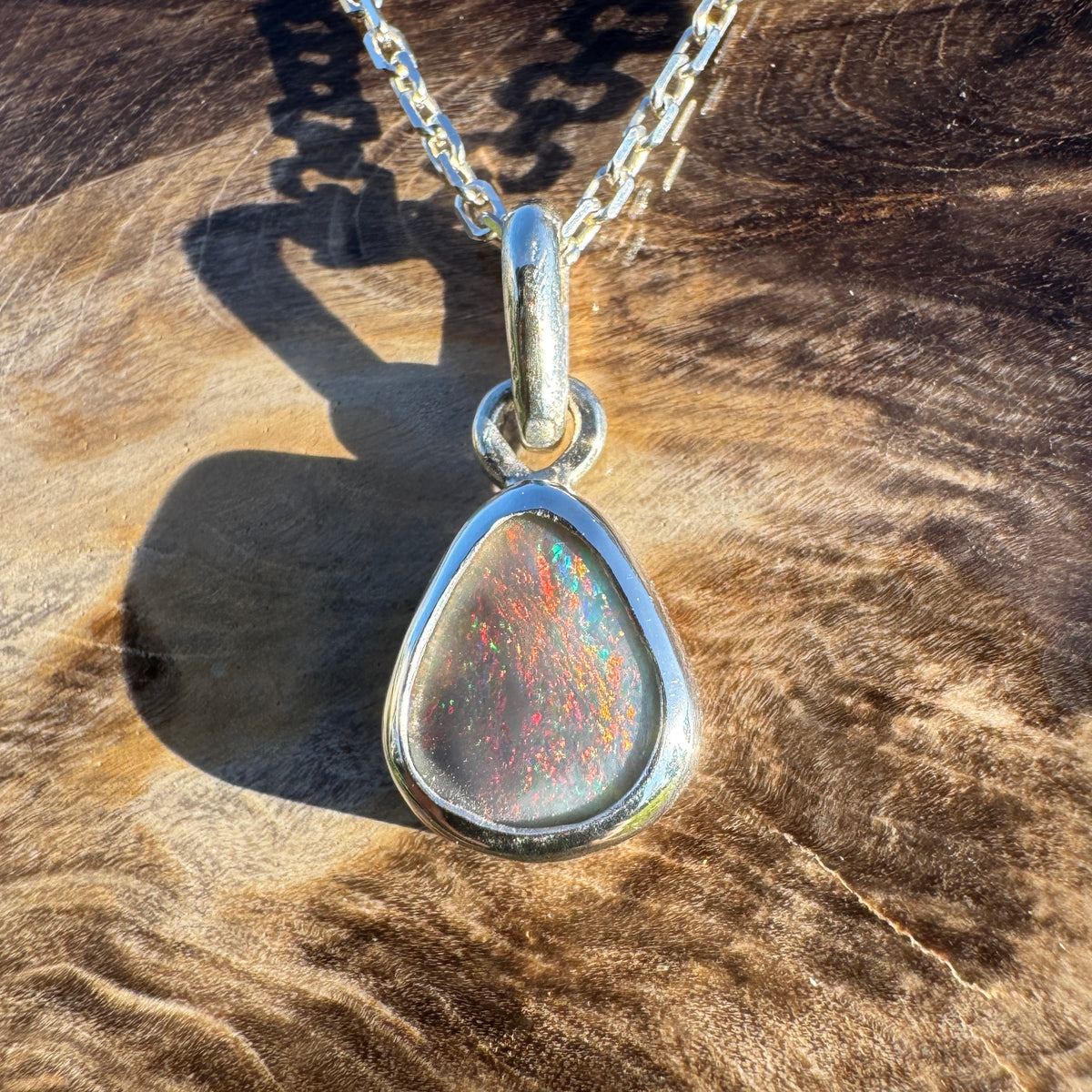 1ct Lightning Ridge Black Opal Pendant Necklace ~ 'Eyre Ember' | 925 Sterling Silver | Solid Australian Opal
