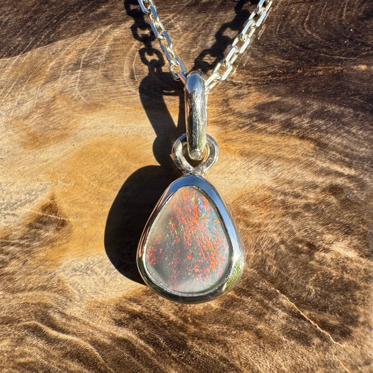 1ct Lightning Ridge Black Opal Pendant Necklace ~ 'Eyre Ember' | 925 Sterling Silver | Solid Australian Opal