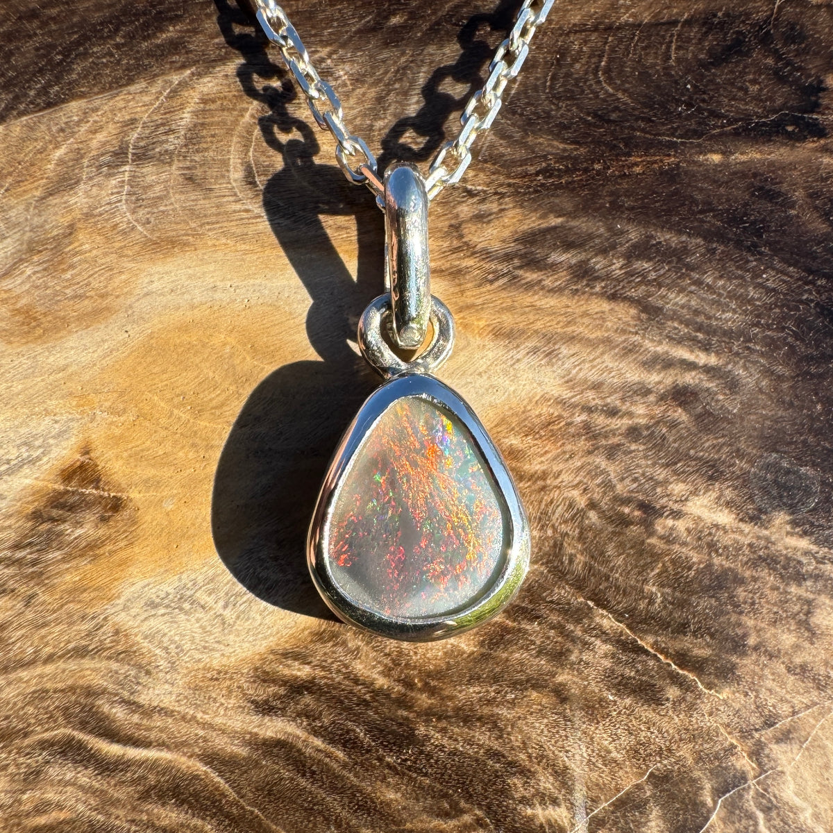 1ct Lightning Ridge Black Opal Pendant Necklace ~ 'Eyre Ember' | 925 Sterling Silver | Solid Australian Opal