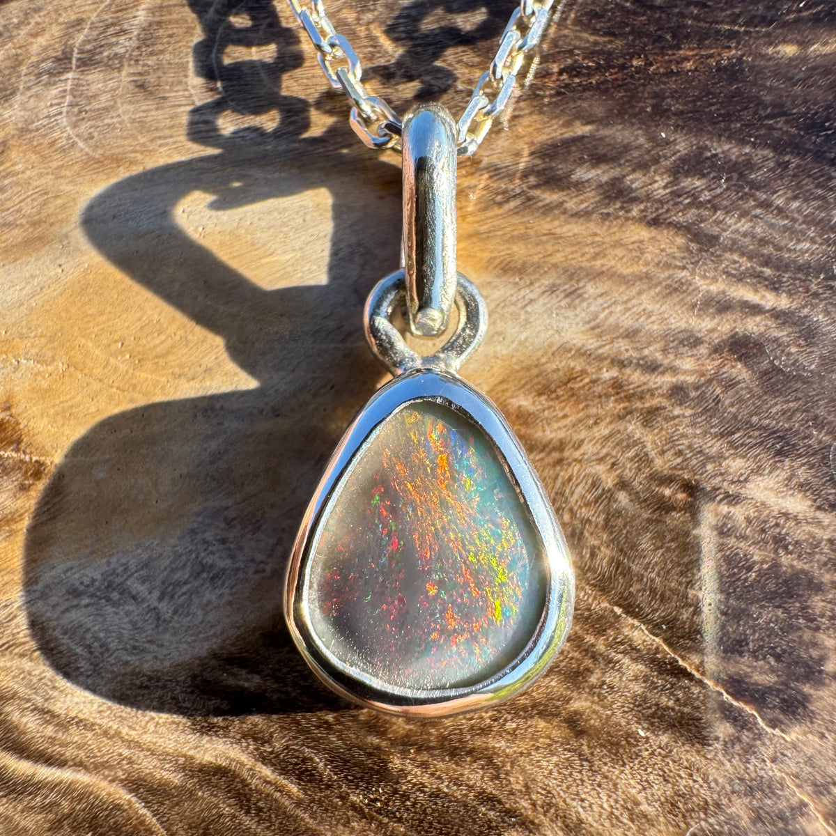 1ct Lightning Ridge Black Opal Pendant Necklace ~ 'Eyre Ember' | 925 Sterling Silver | Solid Australian Opal