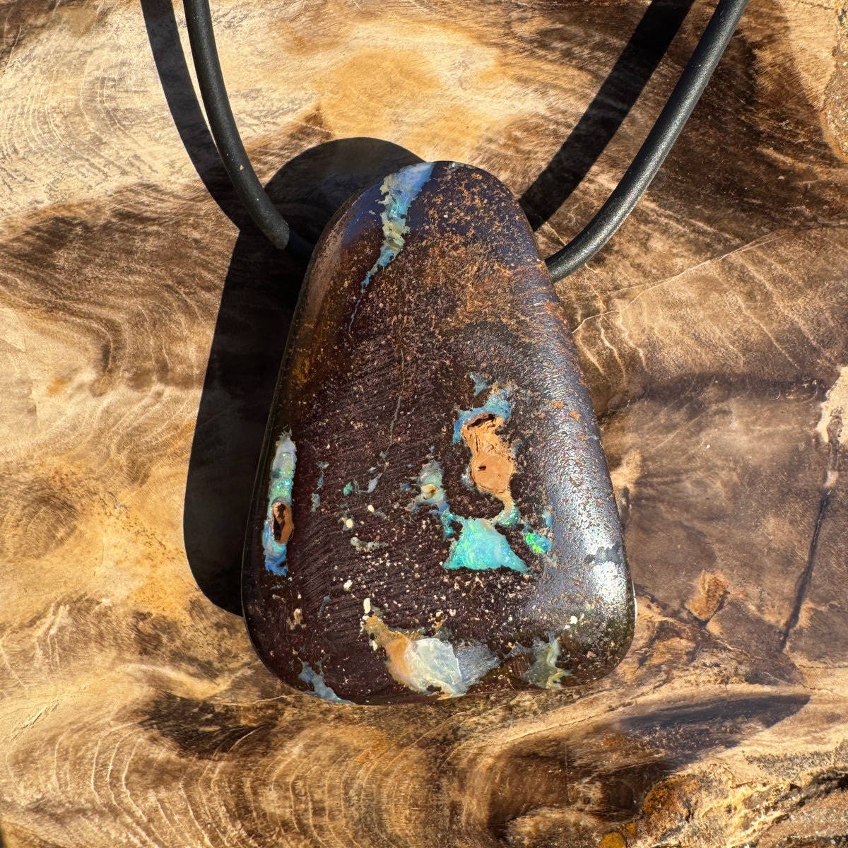 120ct Queensland Boulder Opal Pendant Necklace ~ 'Uluru Monolith' | Neoprene Leather with 925 Silver Clasps | Solid Australian Opal