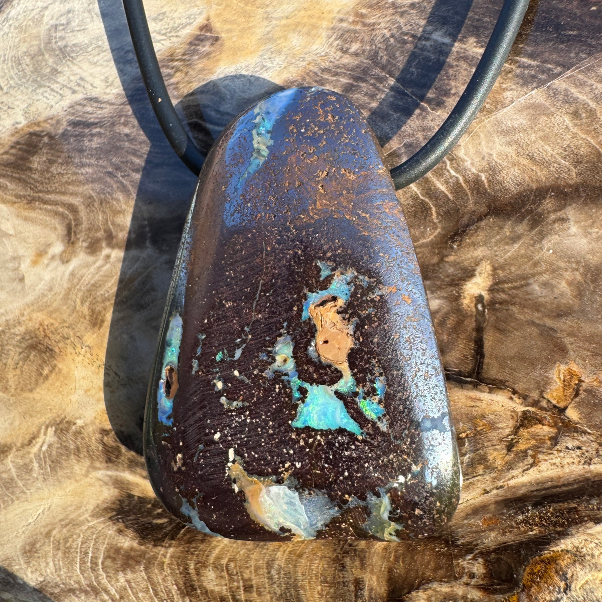 120ct Queensland Boulder Opal Pendant Necklace ~ 'Uluru Monolith' | Neoprene Leather with 925 Silver Clasps | Solid Australian Opal