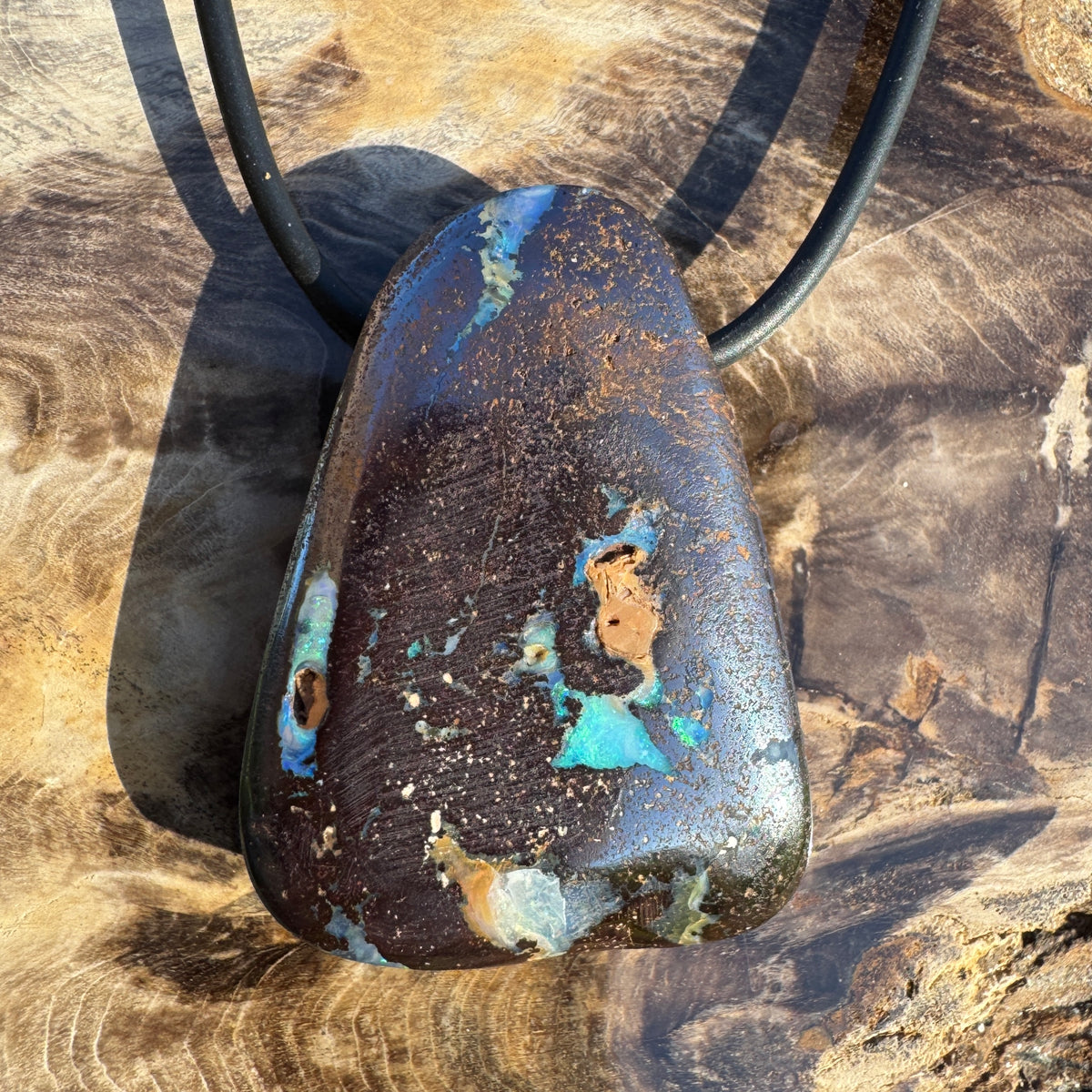 120ct Queensland Boulder Opal Pendant Necklace ~ 'Uluru Monolith' | Neoprene Leather with 925 Silver Clasps | Solid Australian Opal