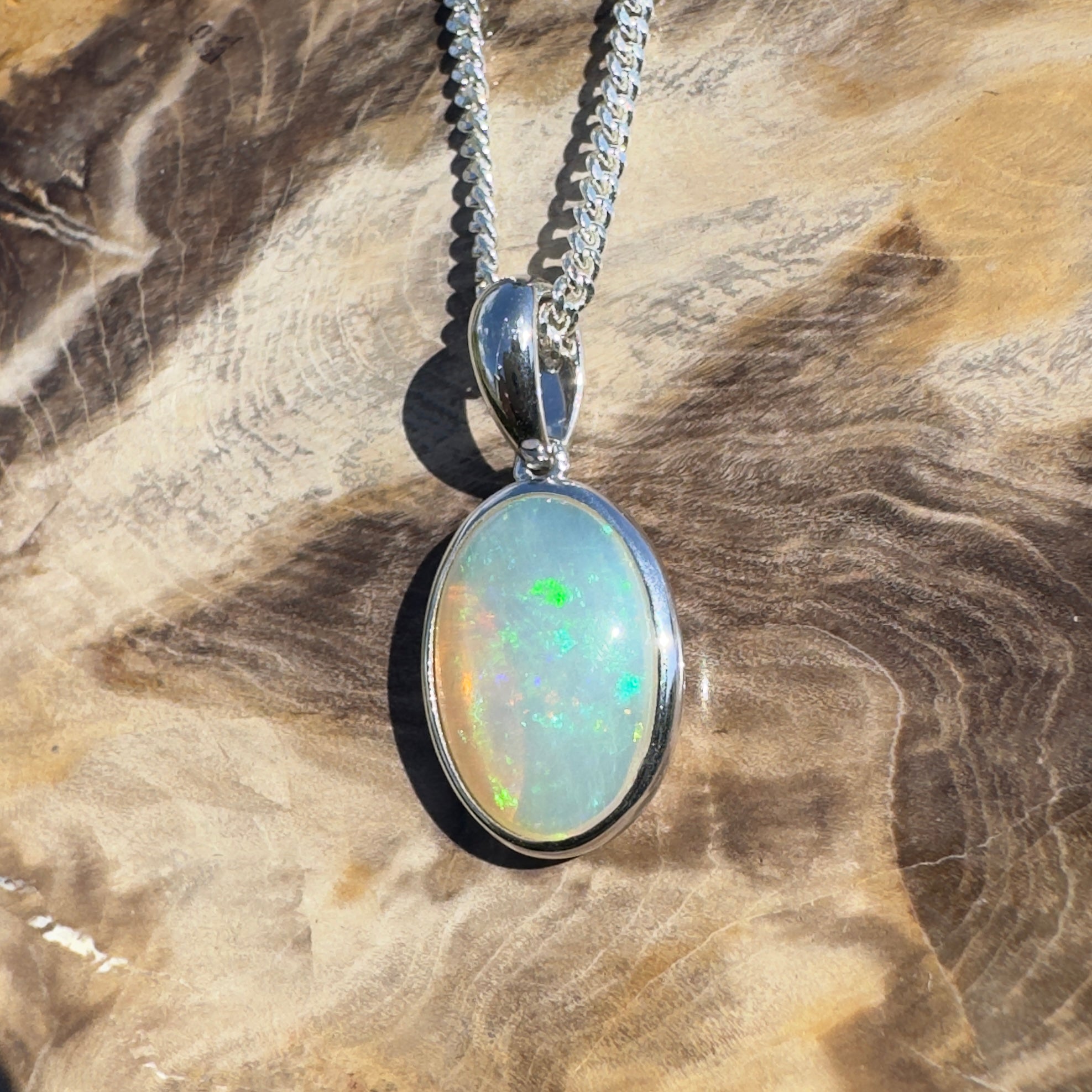 2.7ct Coober Pedy Opal Pendant Necklace ~ 'Daintree Canopy Light' | 925 Sterling Silver | Solid Australian Opal