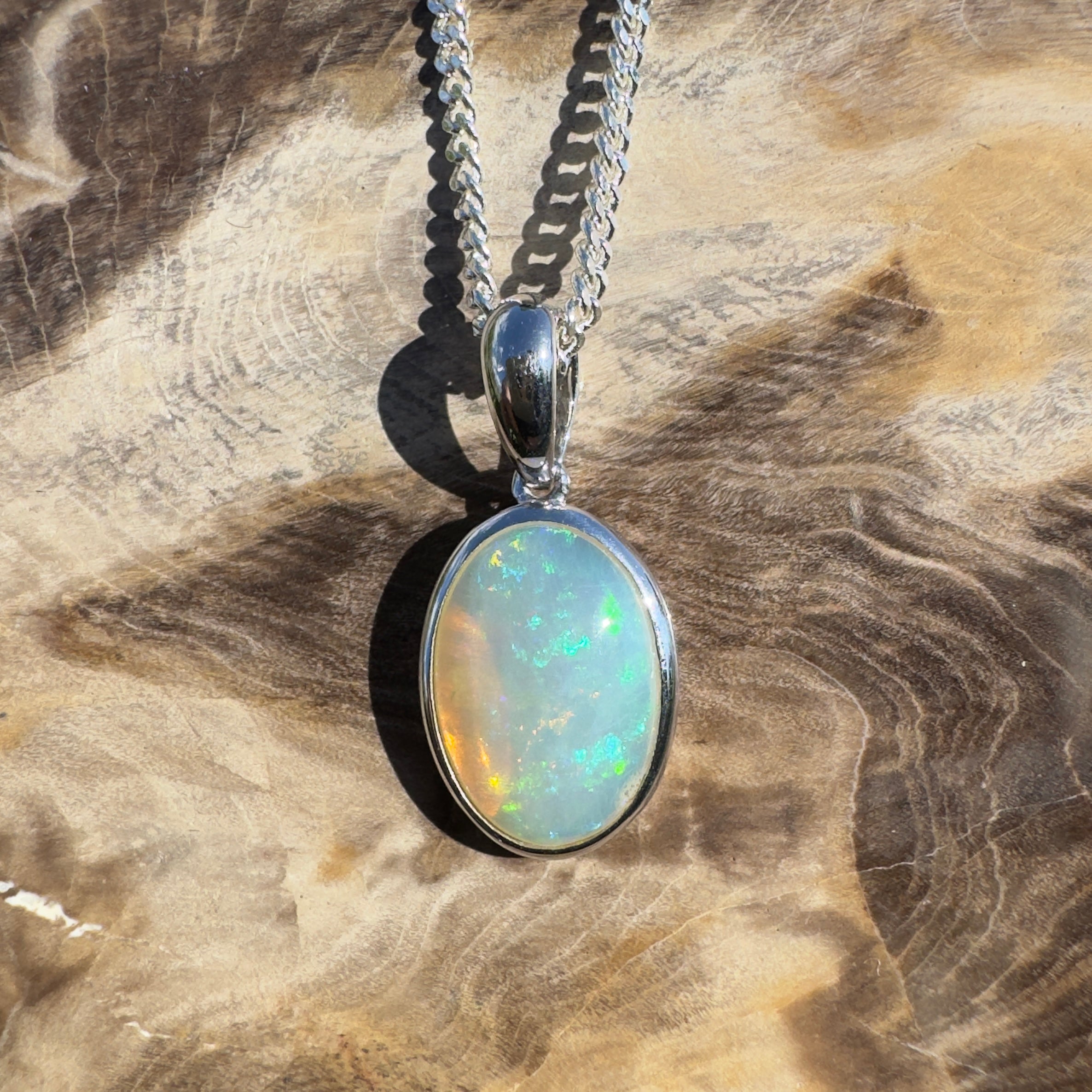 2.7ct Coober Pedy Opal Pendant Necklace ~ 'Daintree Canopy Light' | 925 Sterling Silver | Solid Australian Opal