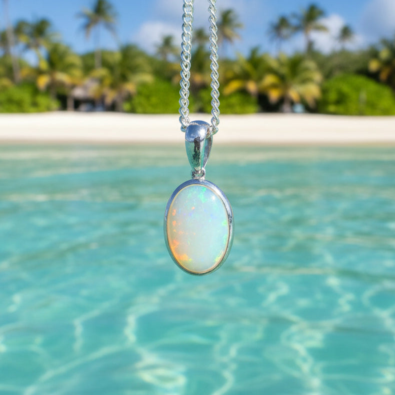 2.7ct Coober Pedy Opal Pendant Necklace ~ 'Daintree Canopy Light' | 925 Sterling Silver | Solid Australian Opal