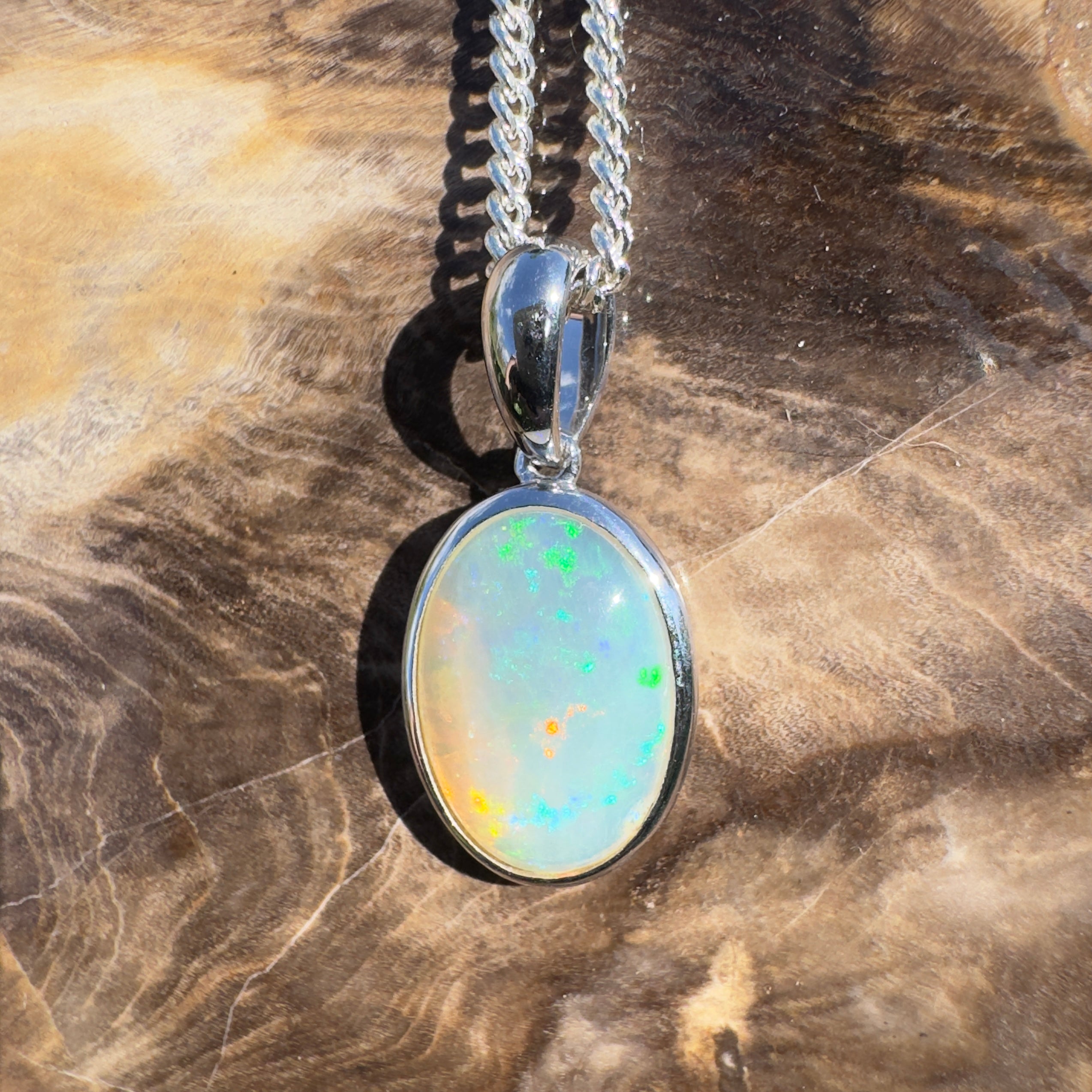 2.7ct Coober Pedy Opal Pendant Necklace ~ 'Daintree Canopy Light' | 925 Sterling Silver | Solid Australian Opal