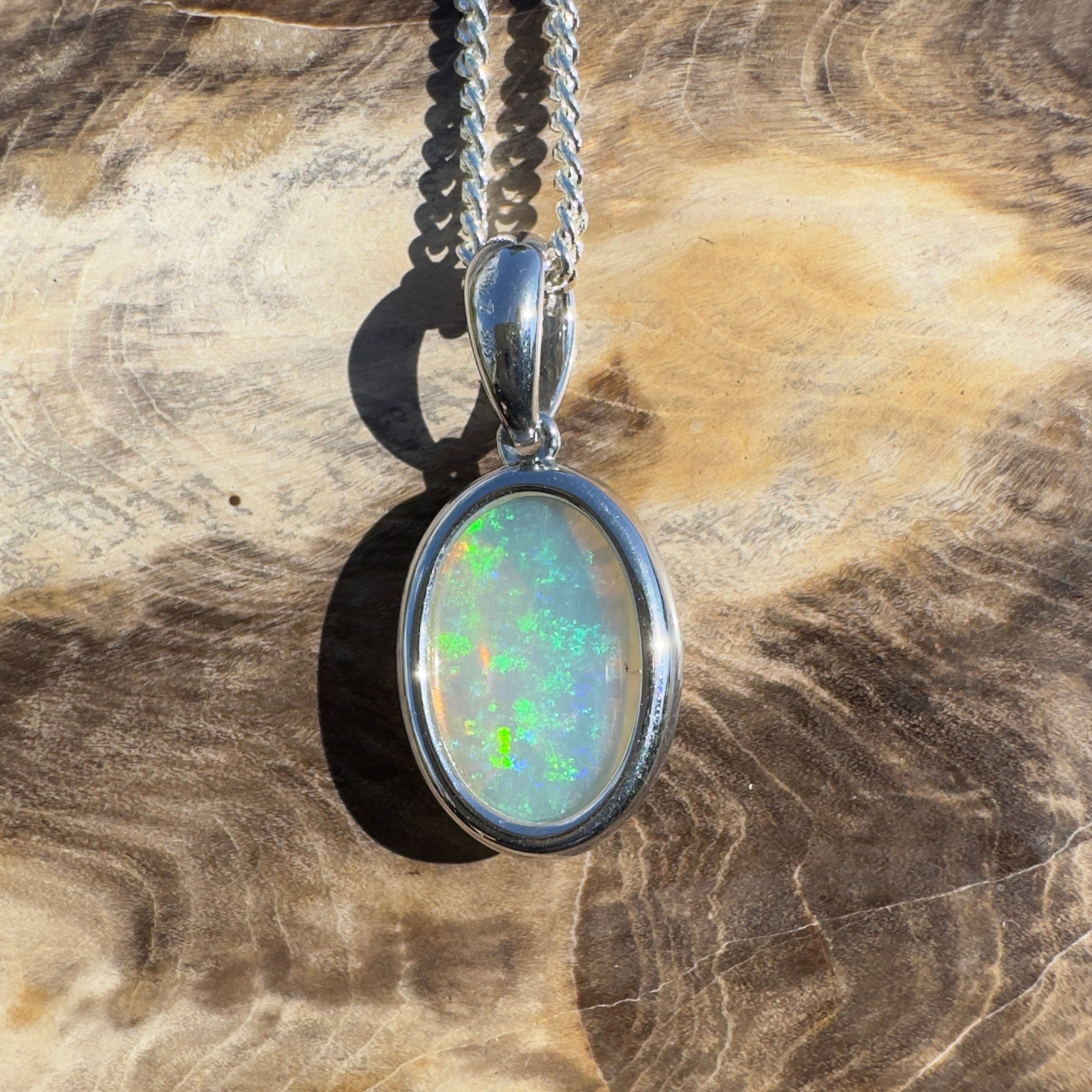2.7ct Coober Pedy Opal Pendant Necklace ~ 'Daintree Canopy Light' | 925 Sterling Silver | Solid Australian Opal