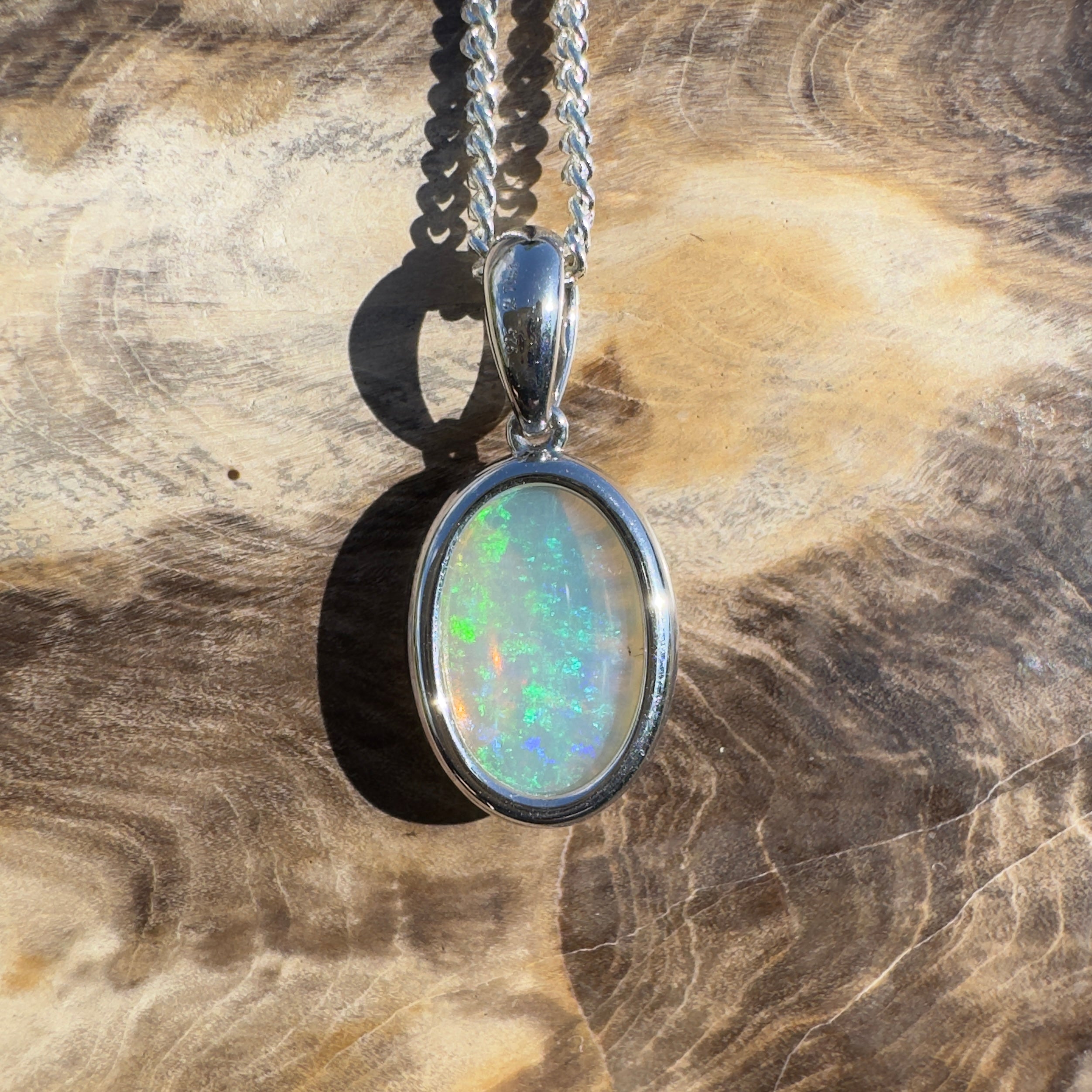 2.7ct Coober Pedy Opal Pendant Necklace ~ 'Daintree Canopy Light' | 925 Sterling Silver | Solid Australian Opal