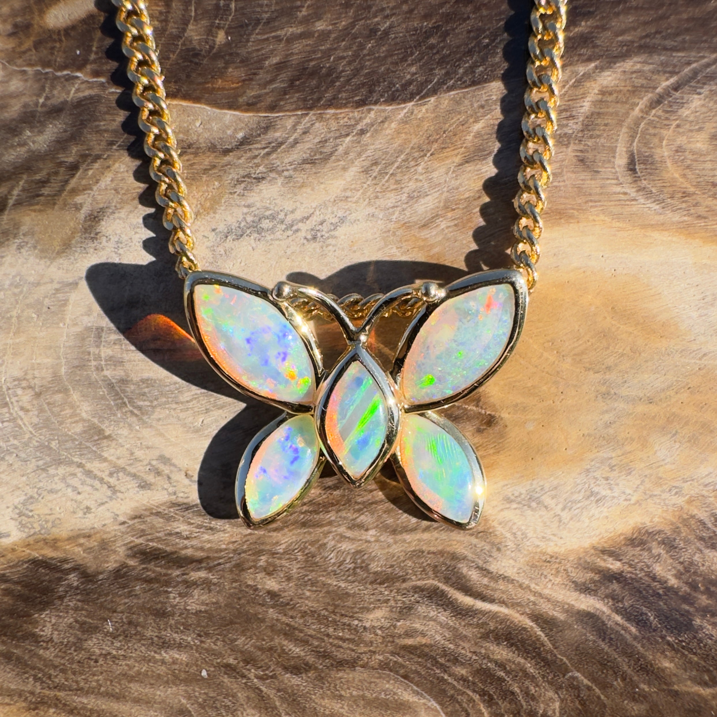 0.9ct Coober Pedy Opal Pendant Necklace ~ 'Tidal River Flutter' | 14ct Yellow Gold | Solid Australian Opal