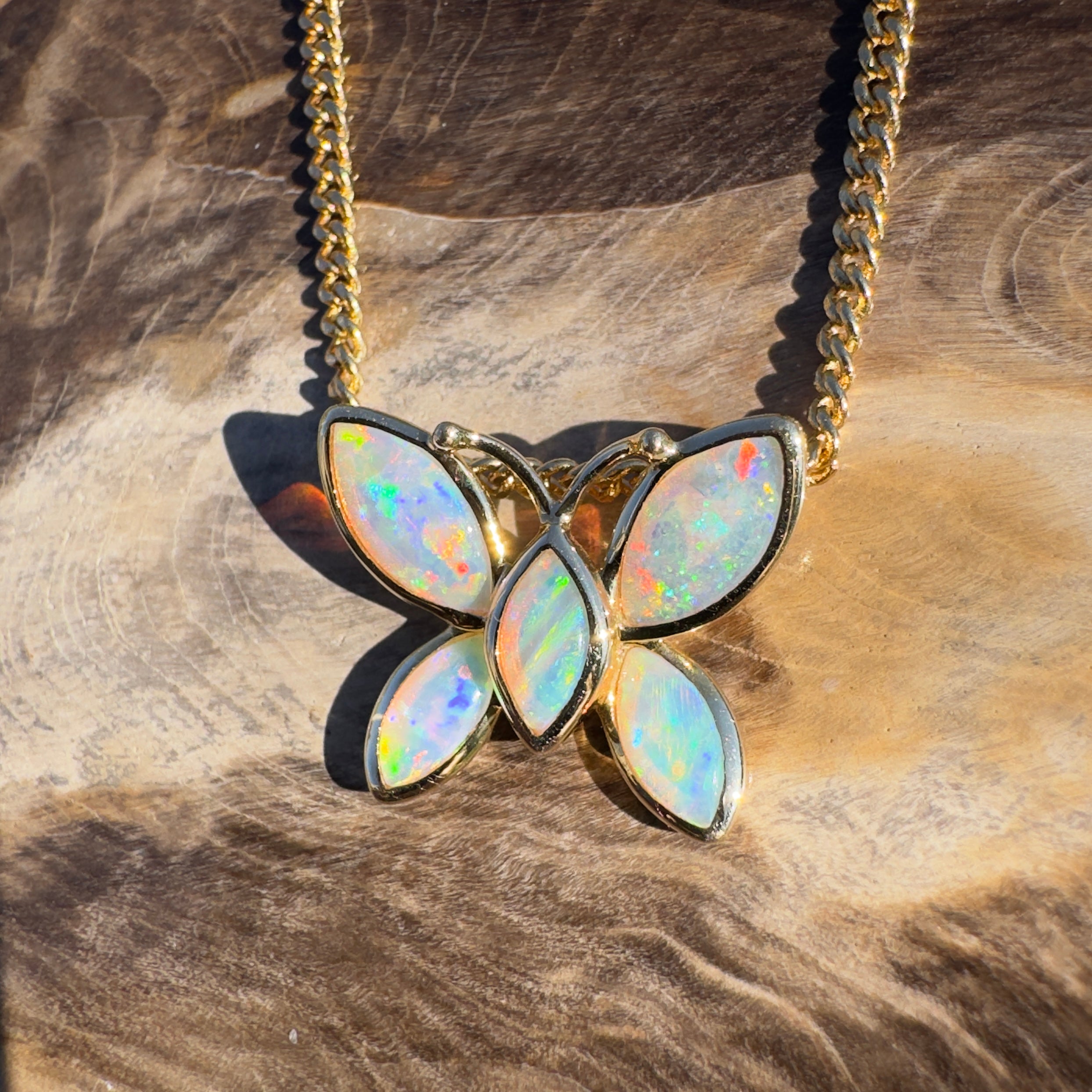 0.9ct Coober Pedy Opal Pendant Necklace ~ 'Tidal River Flutter' | 14ct Yellow Gold | Solid Australian Opal