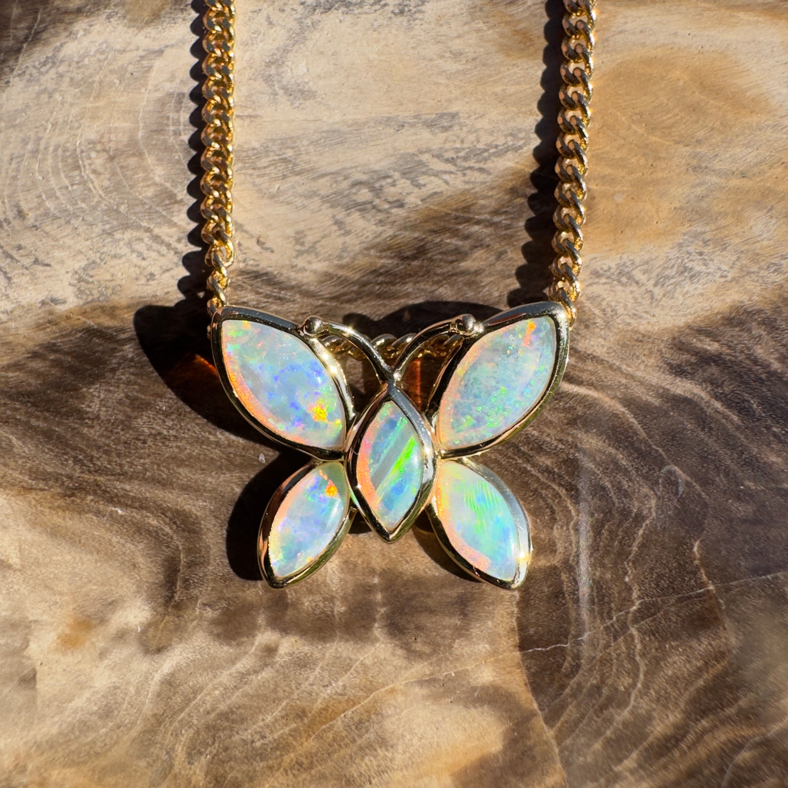 0.9ct Coober Pedy Opal Pendant Necklace ~ 'Tidal River Flutter' | 14ct Yellow Gold | Solid Australian Opal