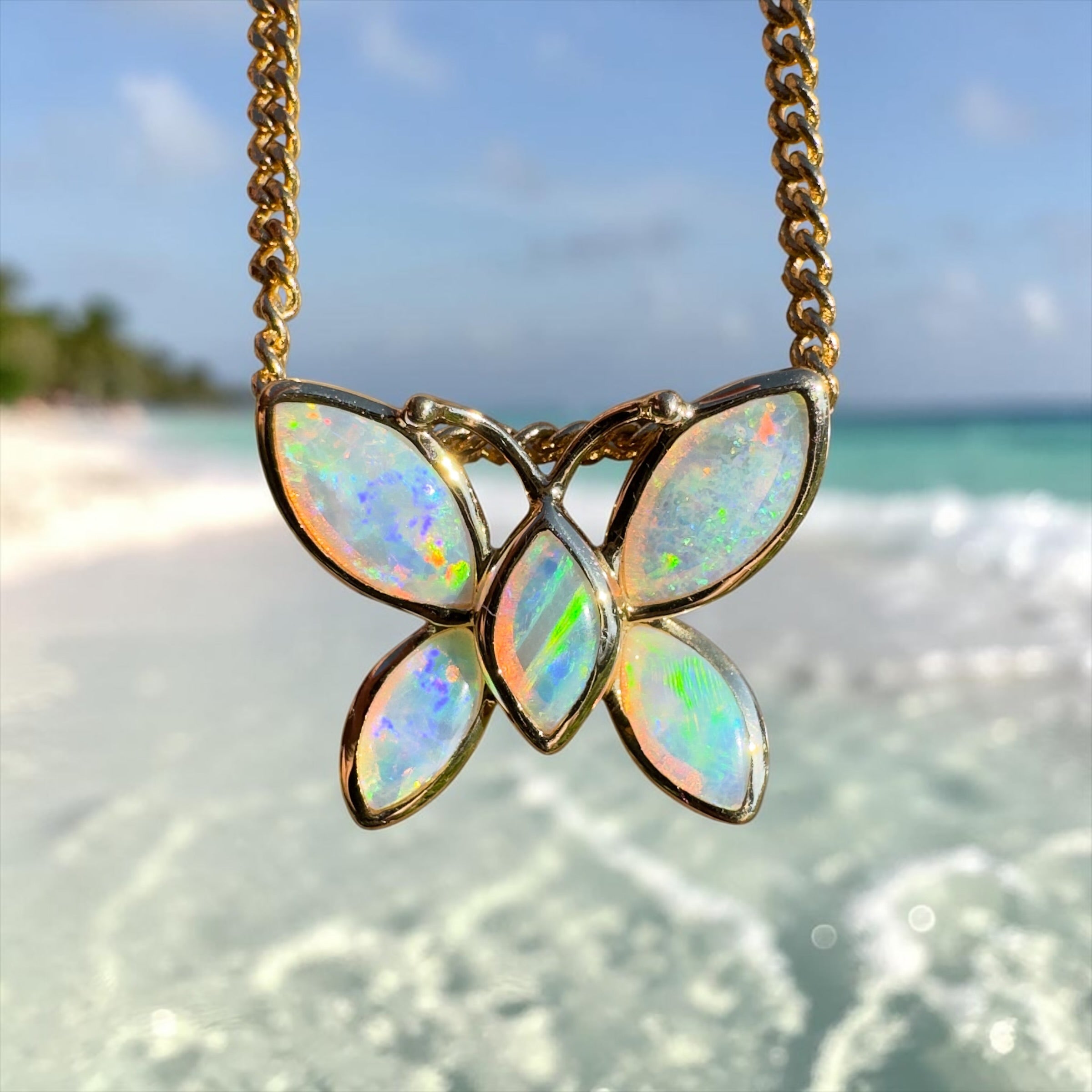 0.9ct Coober Pedy Opal Pendant Necklace ~ 'Tidal River Flutter' | 14ct Yellow Gold | Solid Australian Opal