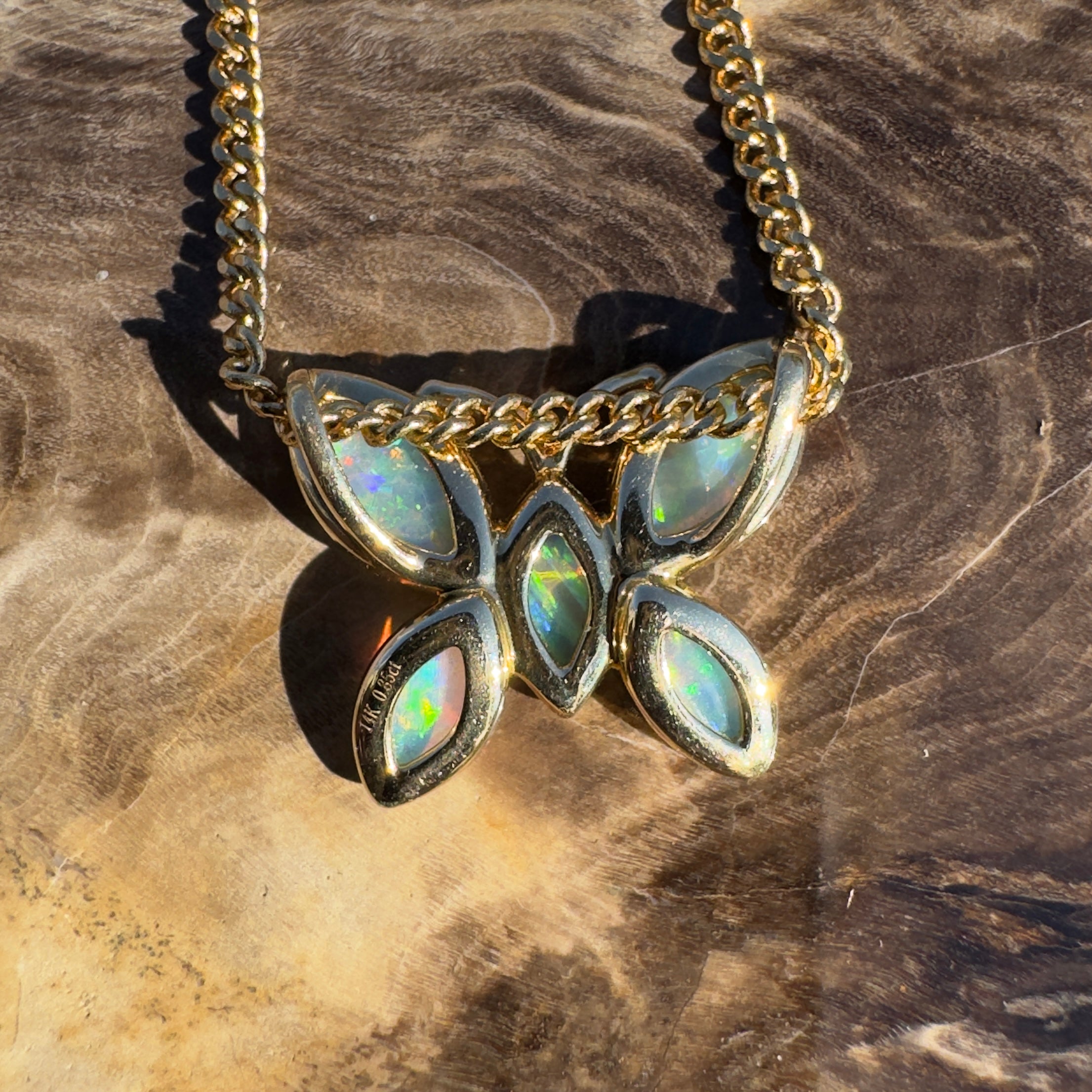 0.9ct Coober Pedy Opal Pendant Necklace ~ 'Tidal River Flutter' | 14ct Yellow Gold | Solid Australian Opal