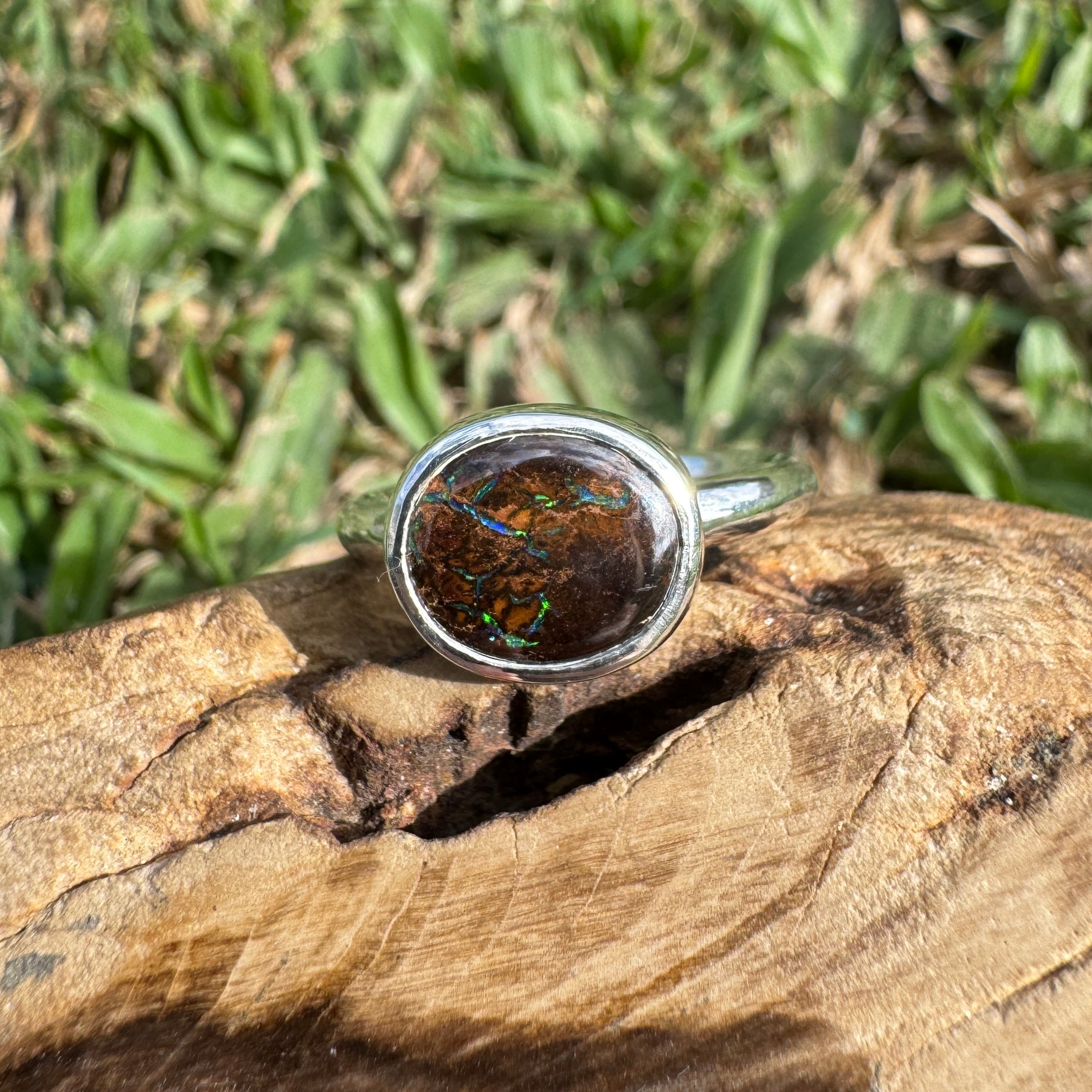 4.3ct Solid Queensland Boulder Opal Ring 'Shimmery Simpson Plains' | 925 Sterling Silver | Solid Australian Opal