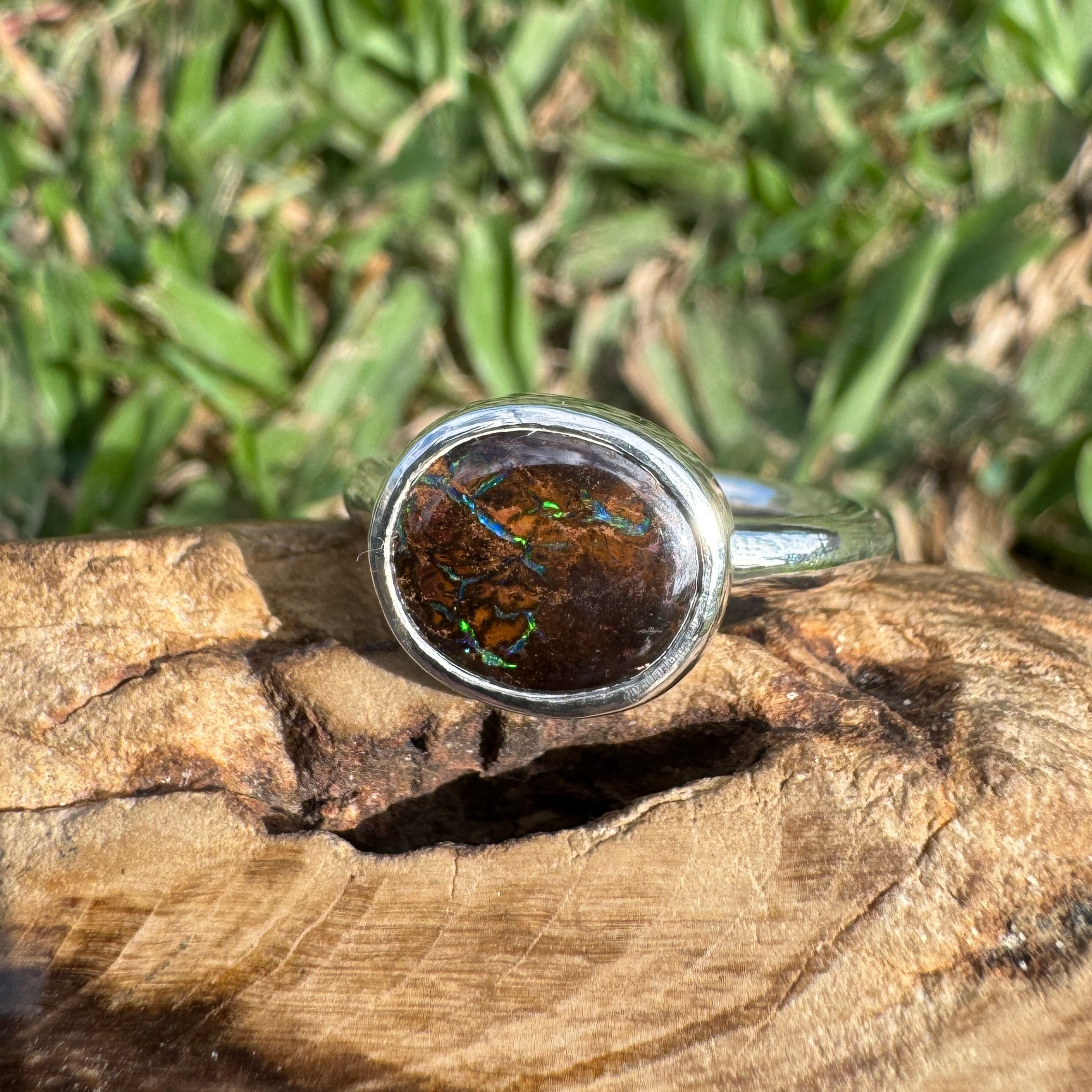 4.3ct Solid Queensland Boulder Opal Ring 'Shimmery Simpson Plains' | 925 Sterling Silver | Solid Australian Opal