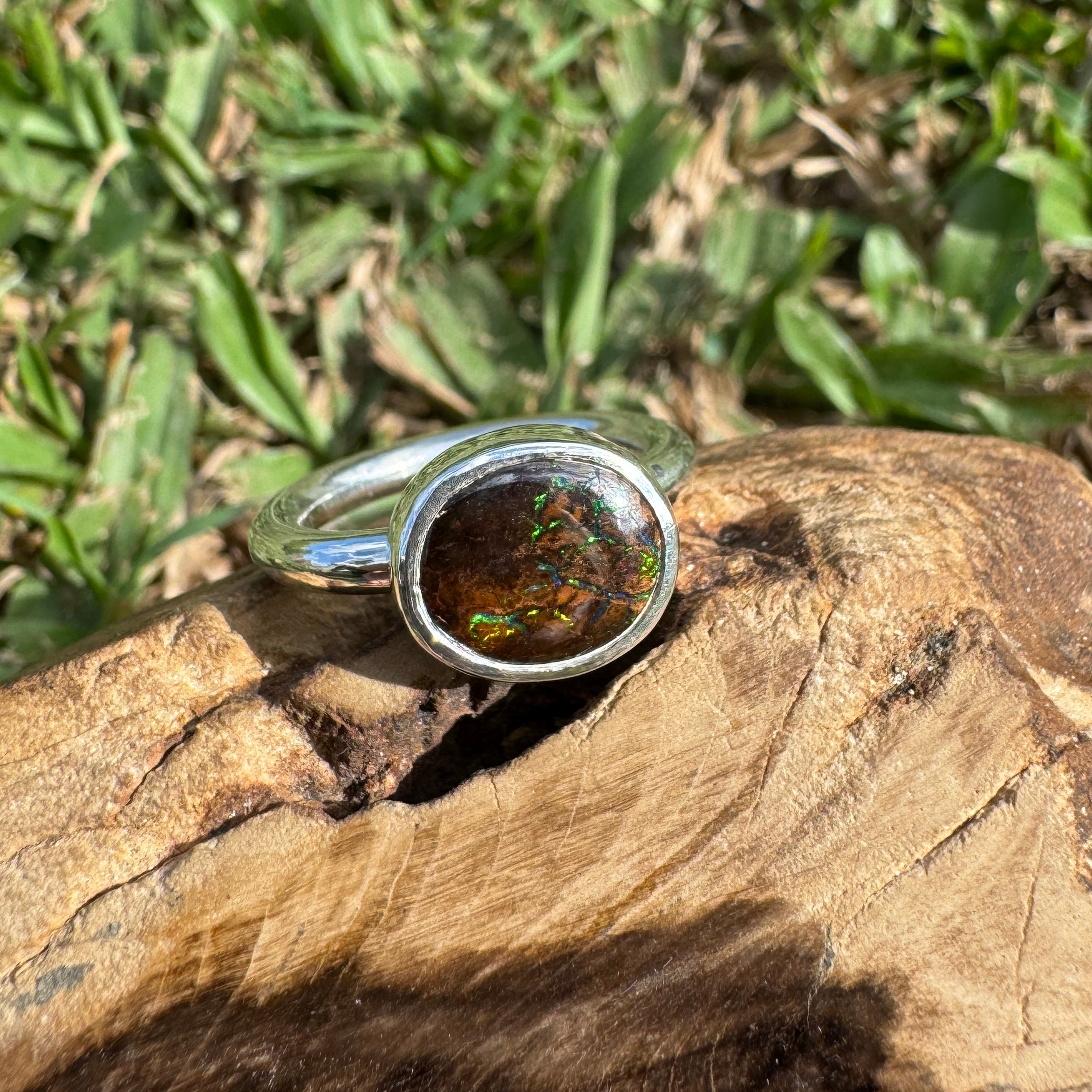 4.3ct Solid Queensland Boulder Opal Ring 'Shimmery Simpson Plains' | 925 Sterling Silver | Solid Australian Opal