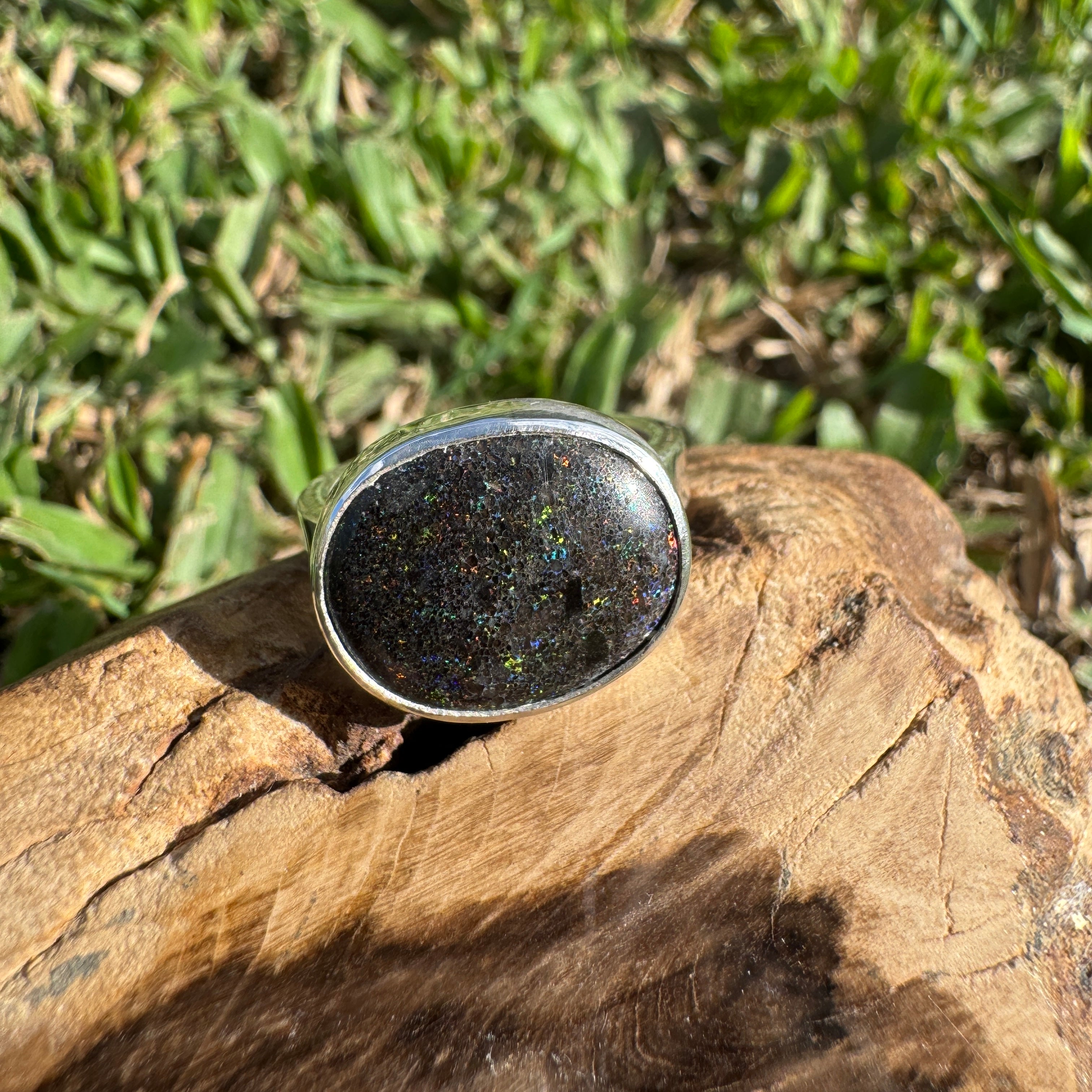 6.9ct Solid Andamooka Matrix Opal Ring 'Stardust Summer' | 925 Sterling Silver | Solid Australian Opal
