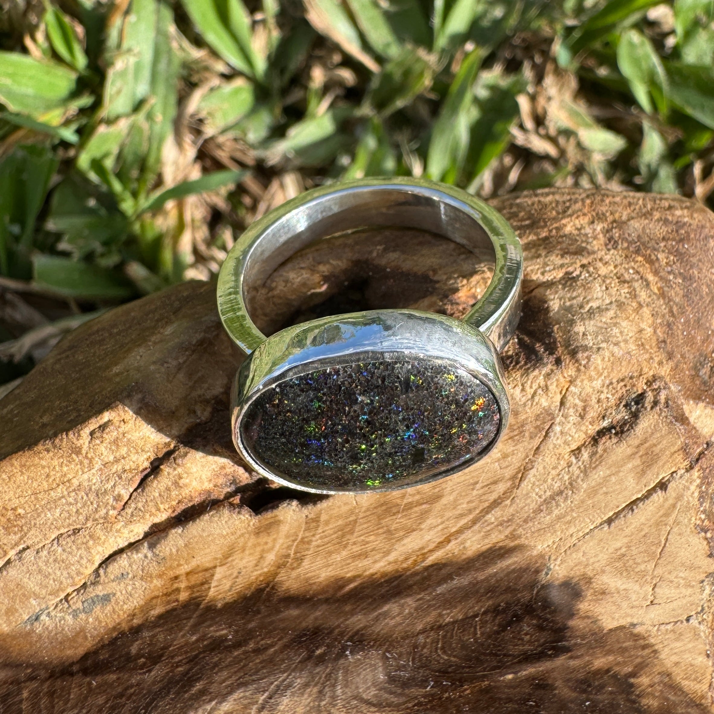 6.9ct Solid Andamooka Matrix Opal Ring 'Stardust Summer' | 925 Sterling Silver | Solid Australian Opal