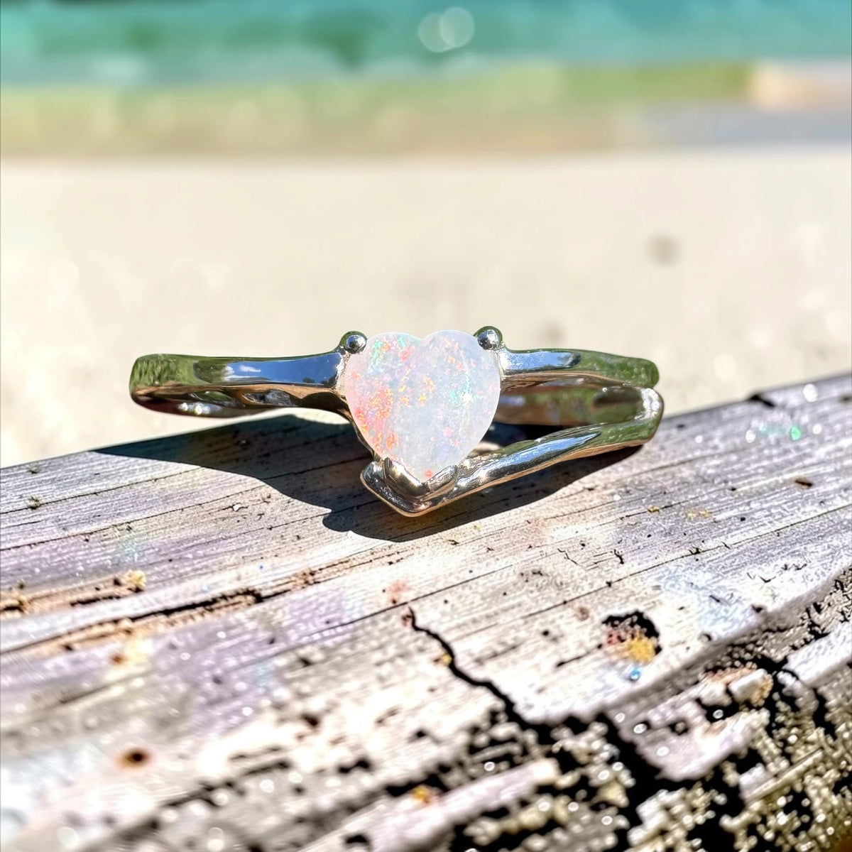 0.4ct Coober Pedy Opal Heart Ring ~ 'Sturt Stony Flame' | 925 Sterling Silver | Solid Australian Opal