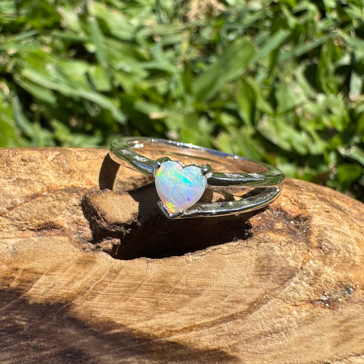 0.3ct Coober Pedy Opal Heart Ring ~ 'Booderee Blue Heart' | 925 Sterling Silver | Solid Australian Opal